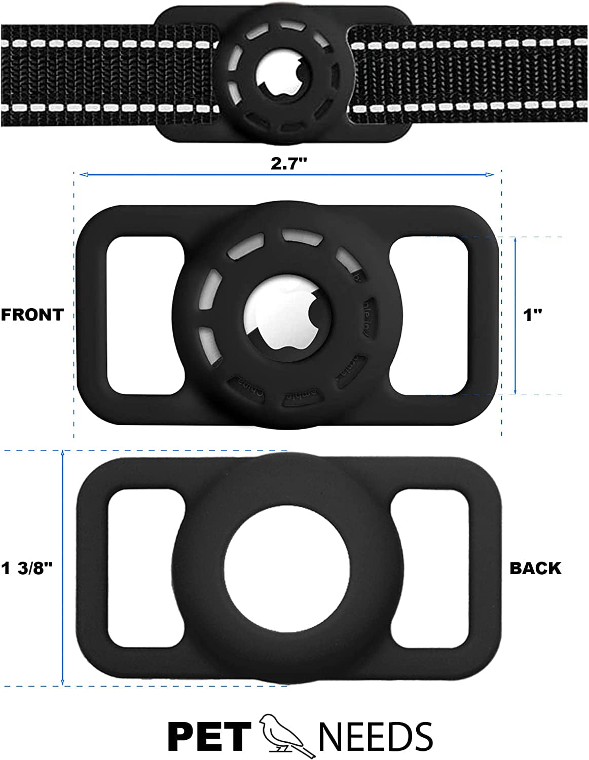 Petneeds Airtag Dog Collar Holder, 2 Pack Air Tag for Dog Collar within 1 Inch Airtag Case 4 Pcs Protective Film Compatible with Apple Cat Pet Tracker  MARVAL   