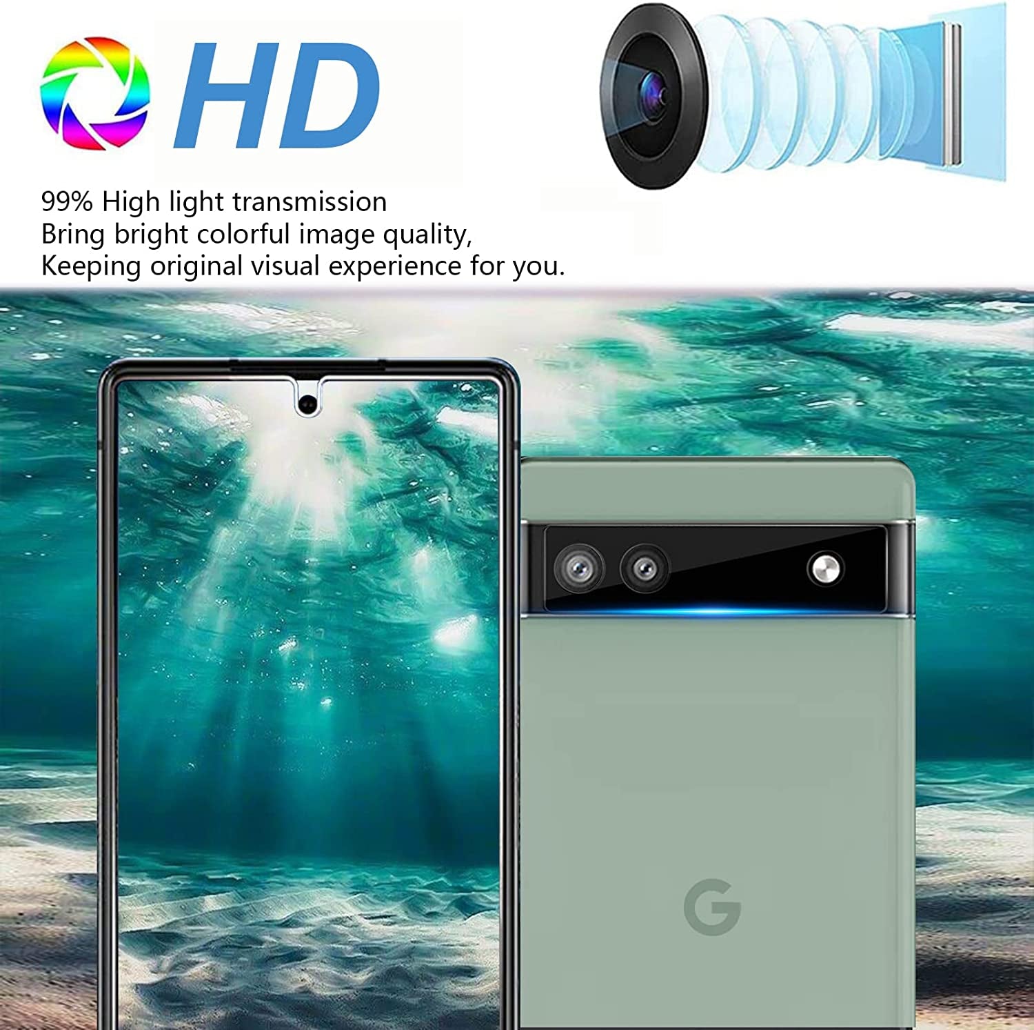 [3+3 Pack] Glass Screen Protector for Google Pixel 6A 5G, 9H Tempered Glass, Ultrasonic Fingerprint Compatible,Hd Clear Case Friendly for Google Pixel 6A Glass Screen Protector  Arshek   