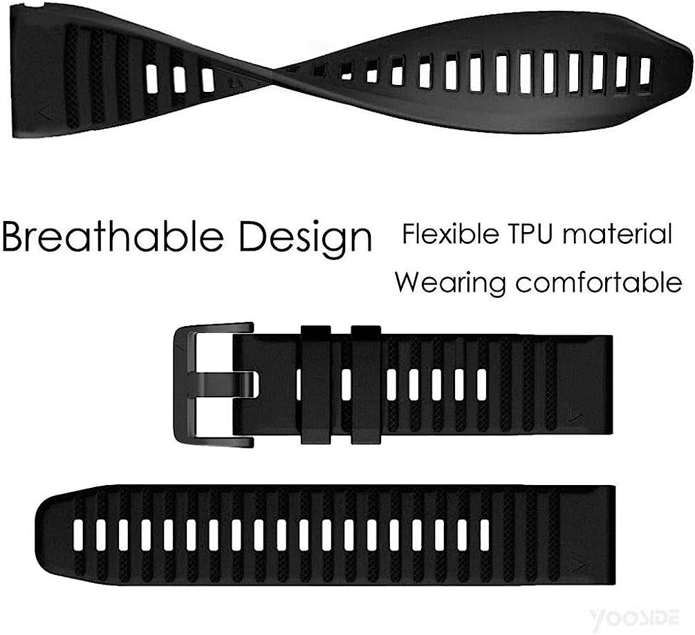 YOOSIDE Quick Easy Fit Watch Band for Garmin Fenix 6X Pro/Sapphire,26Mm Soft Non-Allergenic Silicone Sport Waterproof Wristband Strap for Garmin Fenix 5X/5X Plus,Fenix 3,Quatix 3,Tactix Bravo(Black)  YOOSIDE   