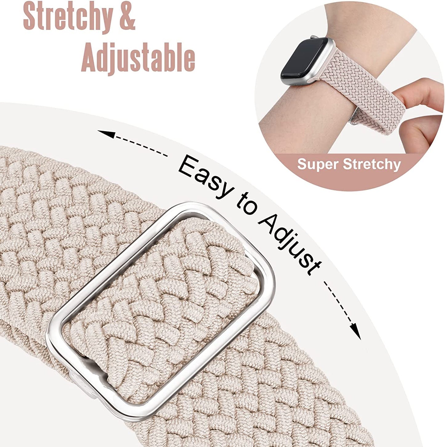 Transjoy Braided Stretchy Adjustable Watch Band for Apple Watch Band 38Mm 40Mm 41Mm 42Mm 44Mm 45Mm for Women Men, Soft Nylon Elastic Straps Solo Loop Wristbands for Iwatch Series 8 7 6 SE 5 4 Ultra  TransJoy   