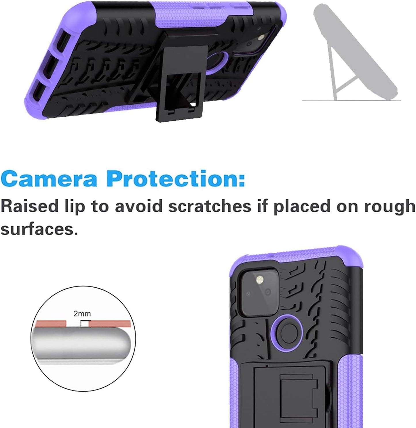 Asuwish Phone Case for Google Pixel 5 with Tempered Glass Screen Protector and Slim Stand Hybrid Heavy Duty Rugged Protective Cell Cover Pixel5 5G Pixle Five G5 Kickstand Mobile Women Men Purple  Asuwish   