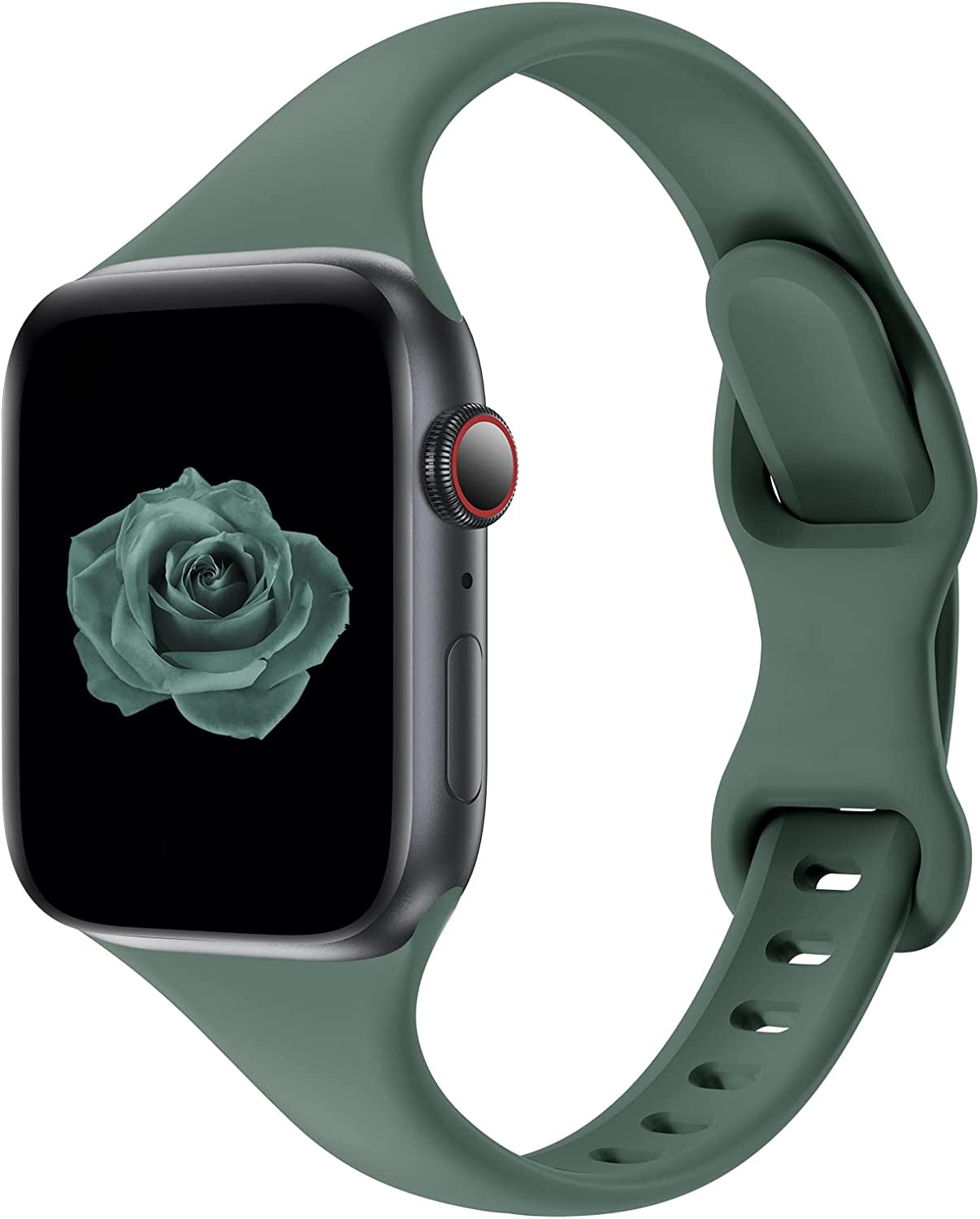 Acrbiutu Bands Compatible with Apple Watch 38Mm 40Mm 41Mm 42Mm 44Mm 45Mm 49Mm, Slim Thin Narrow Replacement Silicone Sport Strap Wristbands for Iwatch Series Ultra 8/7/6/5/4/3/2/1 SE Women Men  Acrbiutu Pine Green 42/44/45/49mm 