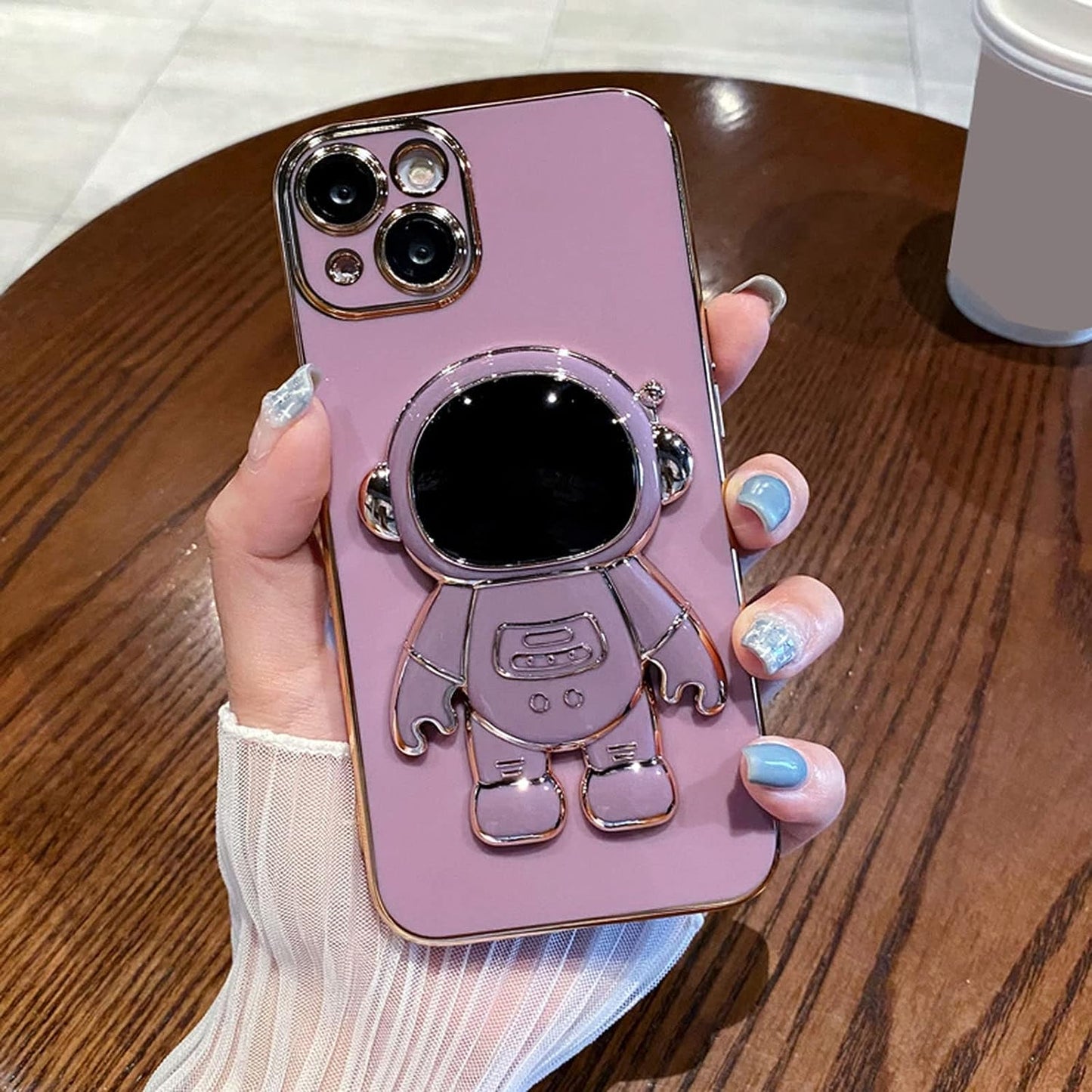 AIGOMARA 6D Plating Astronaut Hidden Stand Case Cover for Iphone 14 plus Women Astronaut Folding Bracket Kickstand Iphone Case with Camera Protector Soft TPU Shockproof Bumper 6.7 in 2022 - Purple  AIGOMARA   
