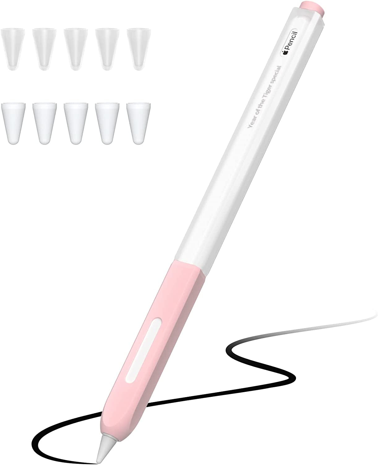 JOOSKO Pencil Case Compatible with Apple Pencil 2Nd Generation Cover Sleeve,Silicone Translucent Duotone，[With 10 Silicone Tip Cover],Support Magnetic Wireless Charging (Pink)  JOOSKO   