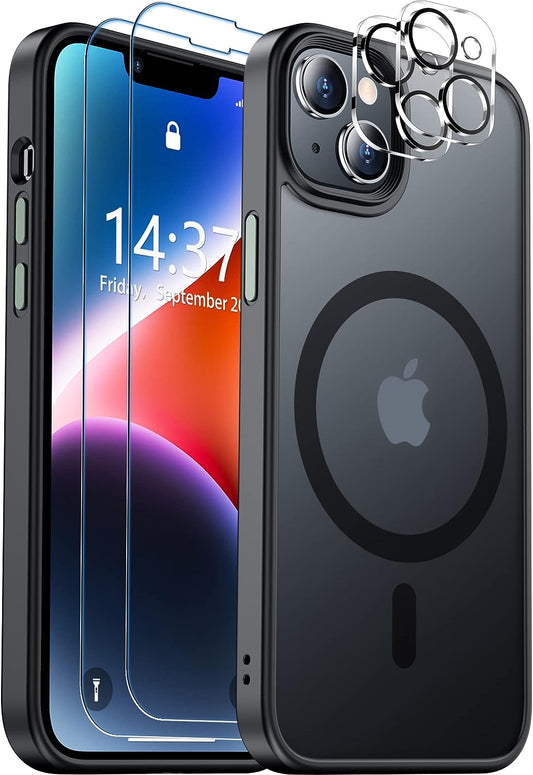 SPIDERCASE Designed for Iphone 14 plus Case, Magnetic [2+Tempered Glass Screen Protector][2+Tempered Camera Lens Protector] Translucent Anti-Fingerprint Anti-Scratch for Iphone 14 plus 6.7 Inch, Black  SPIDERCASE   