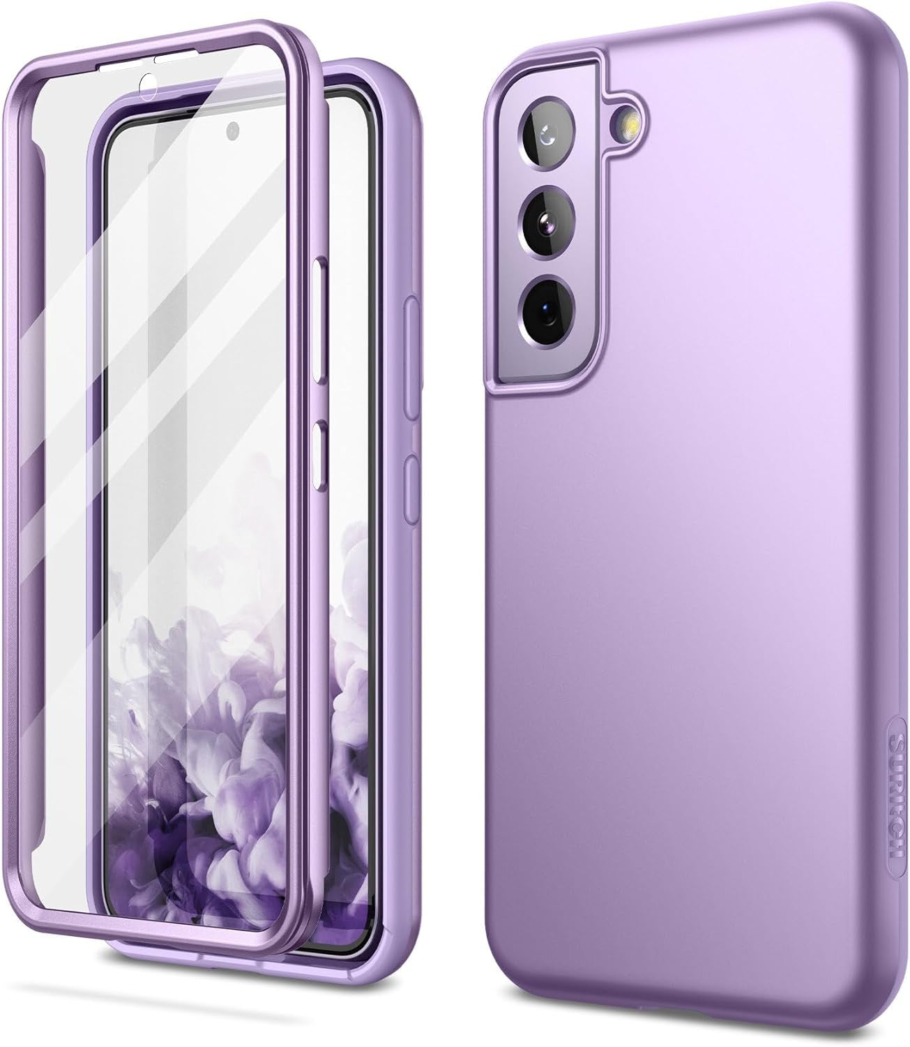 SURITCH for Samsung Galaxy S22 Case, [Built-In Screen Protector] Full Body Protection Shockproof Rugged Bumper Slim Soft Silicone Protective Cover for Galaxy S22 6.1 Inch (Green Mandala)  SURITCH Pure Purple  
