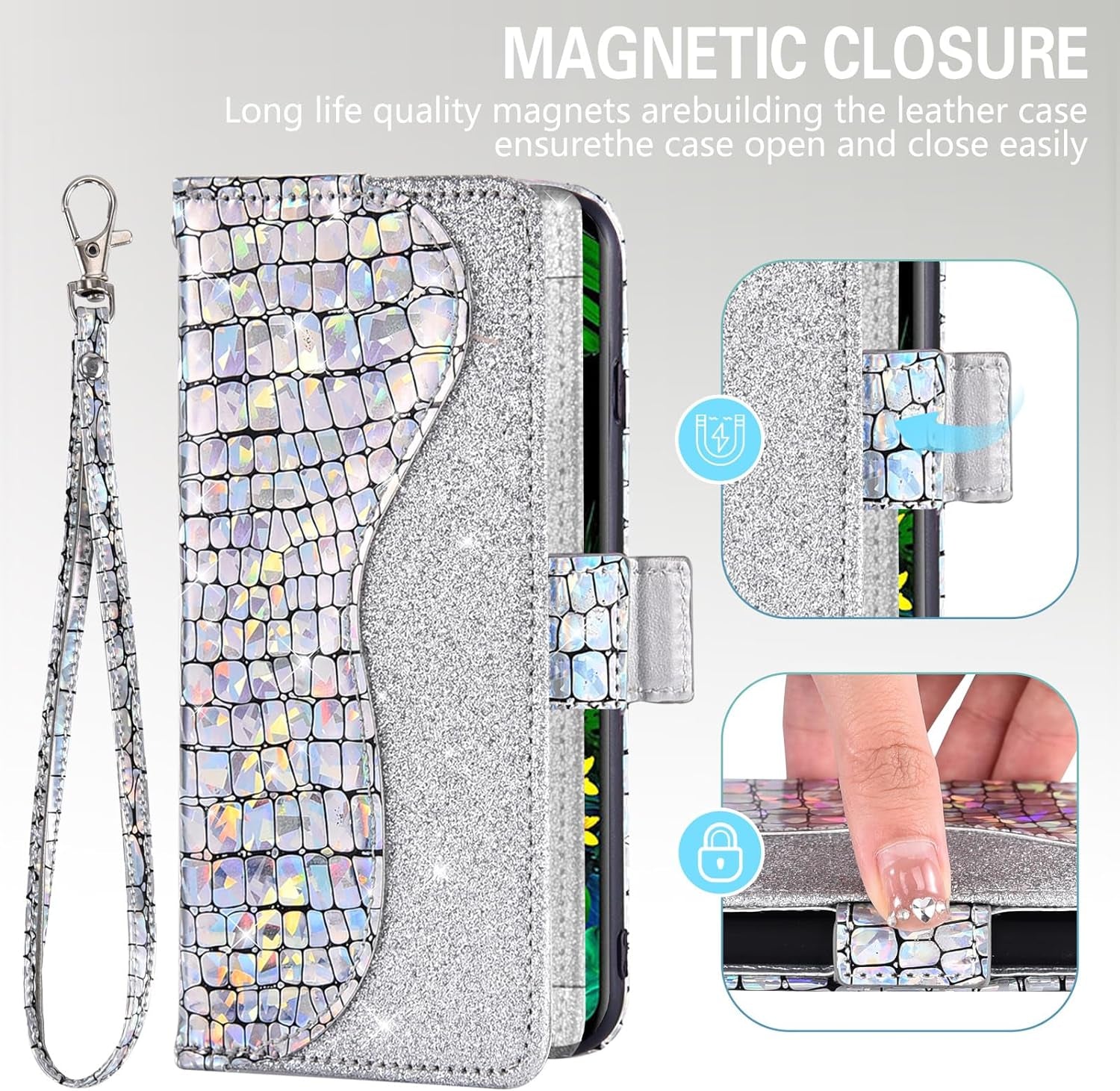 Asuwish Phone Case for LG G8 Thinq Wallet Cover with Screen Protector and Wrist Strap Flip Credit Card Holder Bling Glitter Stand Cell LGG8 Thin Q G 8 LG8 G8Thinq Lgg8Thinq 8G Women Girls Silver  Asuwish   