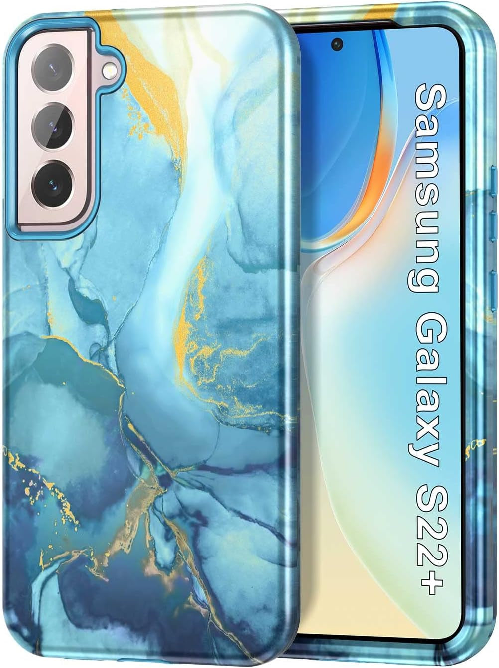 Btscase for Samsung Galaxy S22+/S22 plus 5G Case, Marble Pattern 3 in 1 Heavy Duty Shockproof Full Body Rugged Hard Pc+Soft Silicone Drop Protective Women Girl Covers for S22+/S22 Plus, Blue Gray  Btscase Blue  