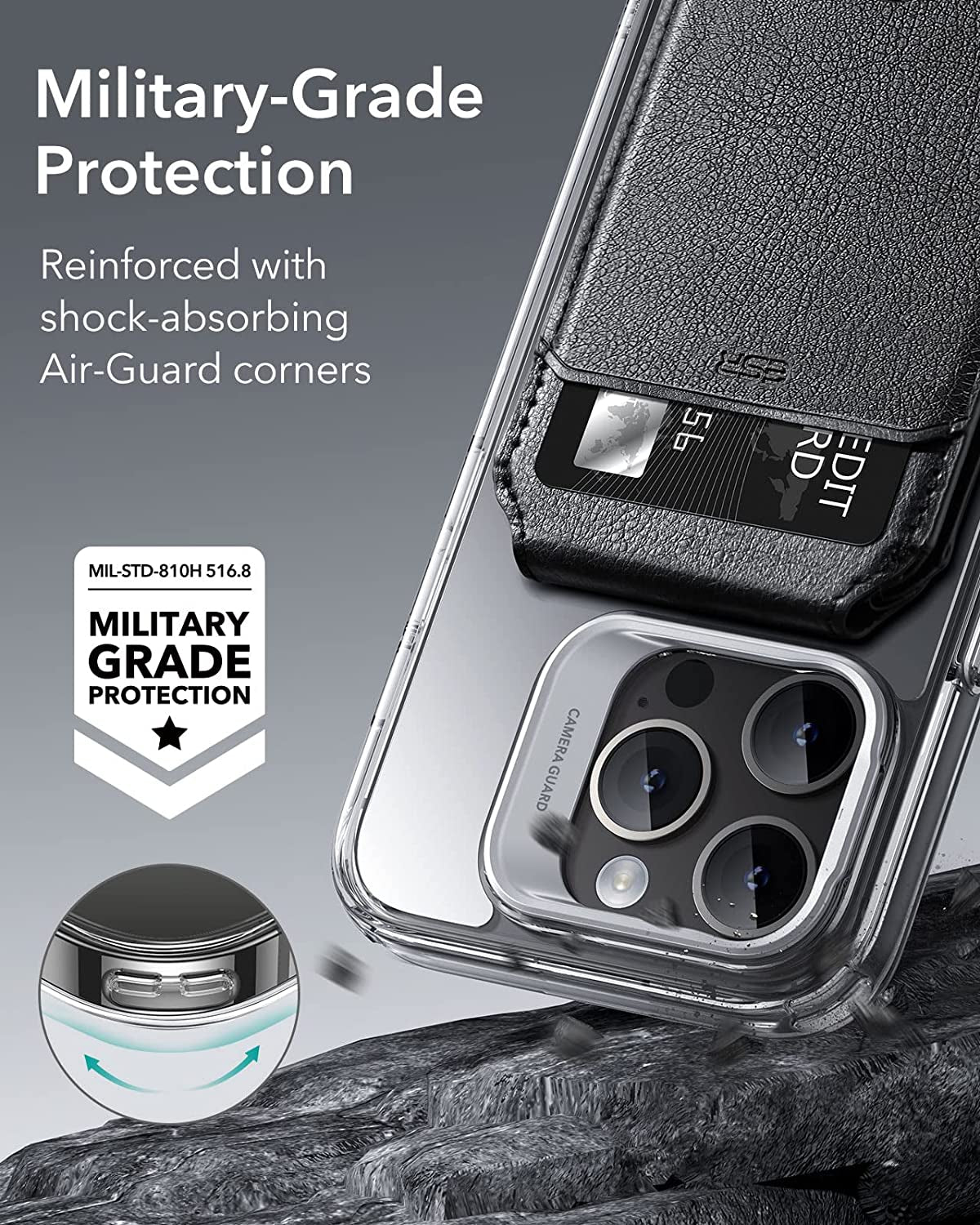 ESR Halolock Magsafe Wallet and Clear Kickstand Case, Compatible with Iphone 14 Pro Max Case, Black Detachable Magsafe Wallet with Adjustable Stand, 3-Card Holder, Military-Grade Protection  ESR   