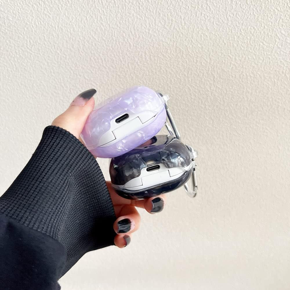 HENJI Case for Samsung Galaxy Buds 2 Case (2021) / Galaxy Buds Pro Case (2021) / Galaxy Buds Live Case (2020), Full Protective Pearl Shell Cover with Keychain for Women Girl (Purple)  HENJI   