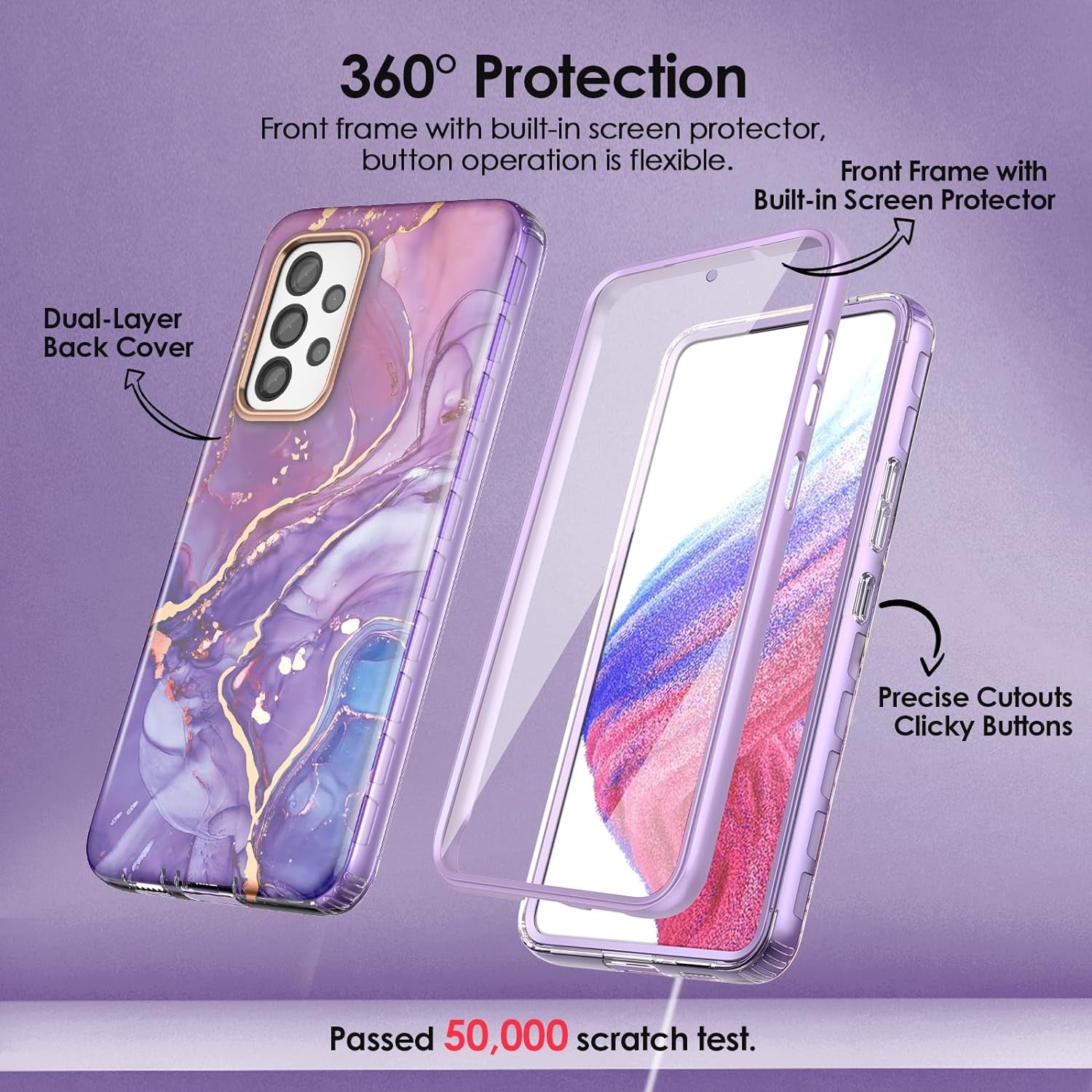 Chvelop Case Compatible with Samsung Galaxy A53 5G (2022 Released), Marble Stylish Slim Soft TPU, Full Body Protective with Built-In Screen Protector, Shockproof Cover for A53, 6.5 In, River/Purple  Chvelop   