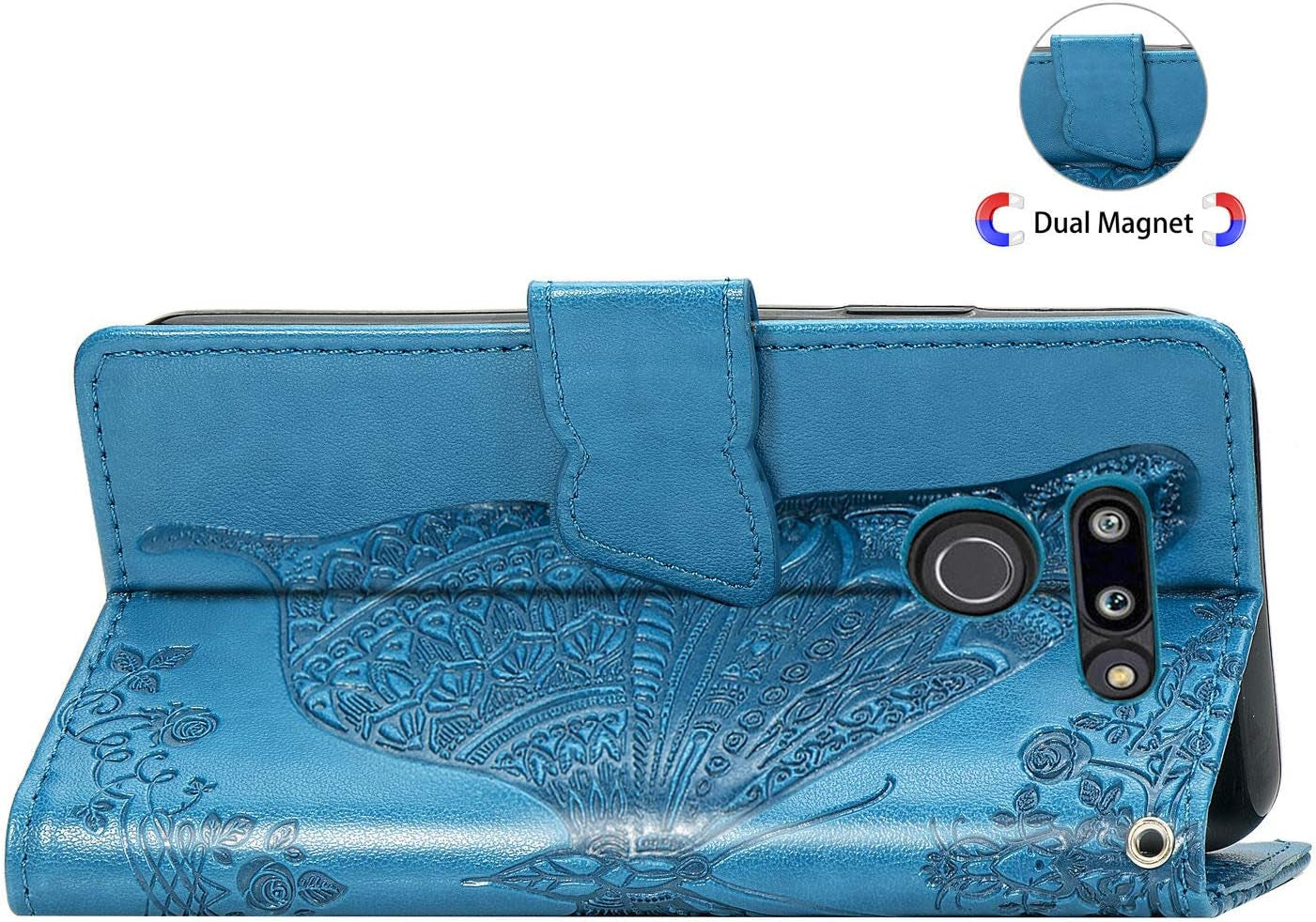 Case for LG G8 Thinq Cover,Embossing Mandala Butterfly Rose Vine Flip Folio Wallet Case PU Leather Stand Card Slots Protective Case Cover + Dust Plug Stylus for LG G8 Thinq Wallet Case,Blue  ikasus   