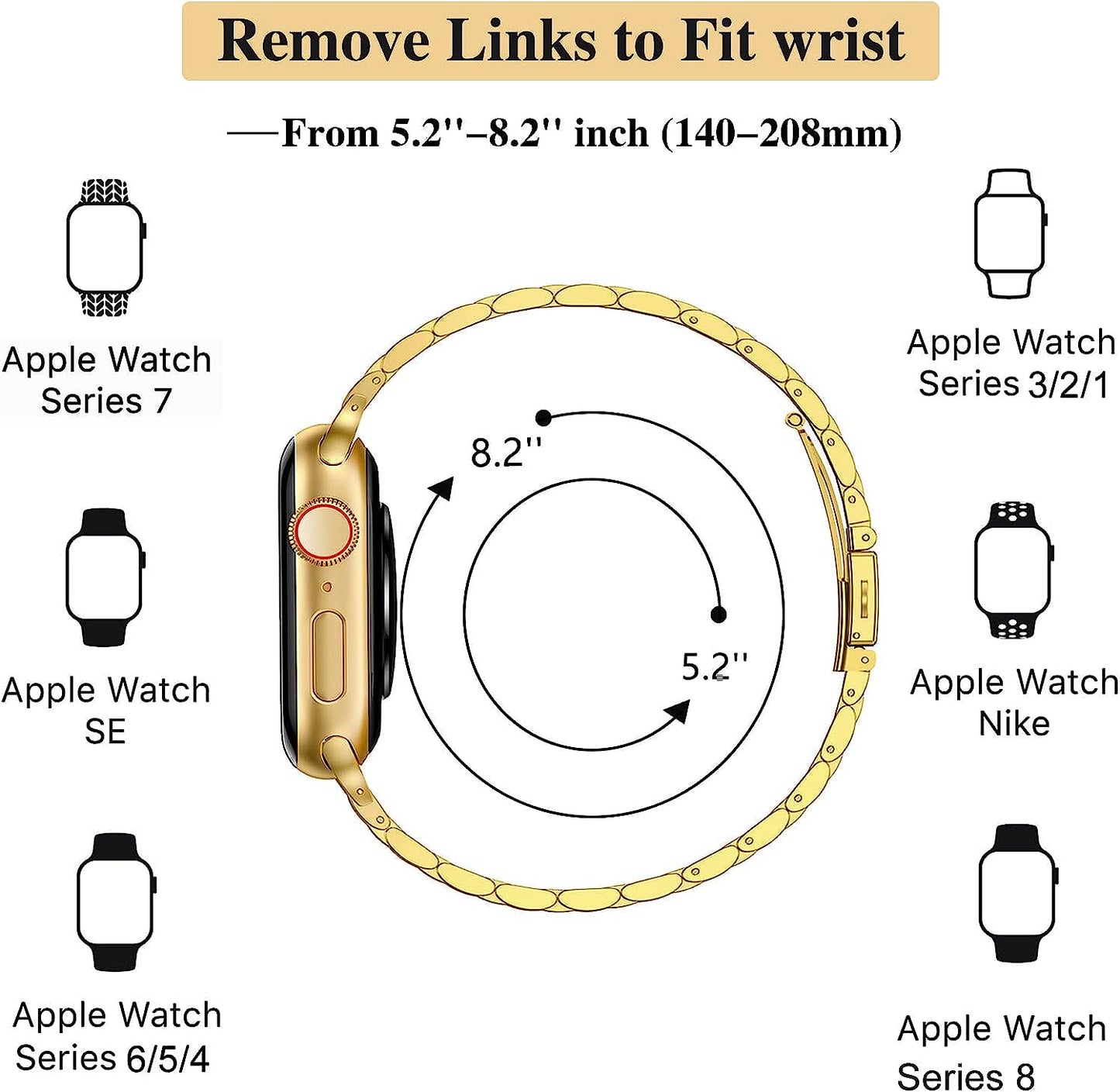Miohhr Slim Metal Bands Compatible with Apple Watch Band Series 8/7(45Mm 41Mm),Series SE 6/5/4(40Mm 44Mm),Series 3/2 /1(38Mm 42Mm), Thin Stainless Steel Chain Strap for Women Iwatch Band  MioHHR   