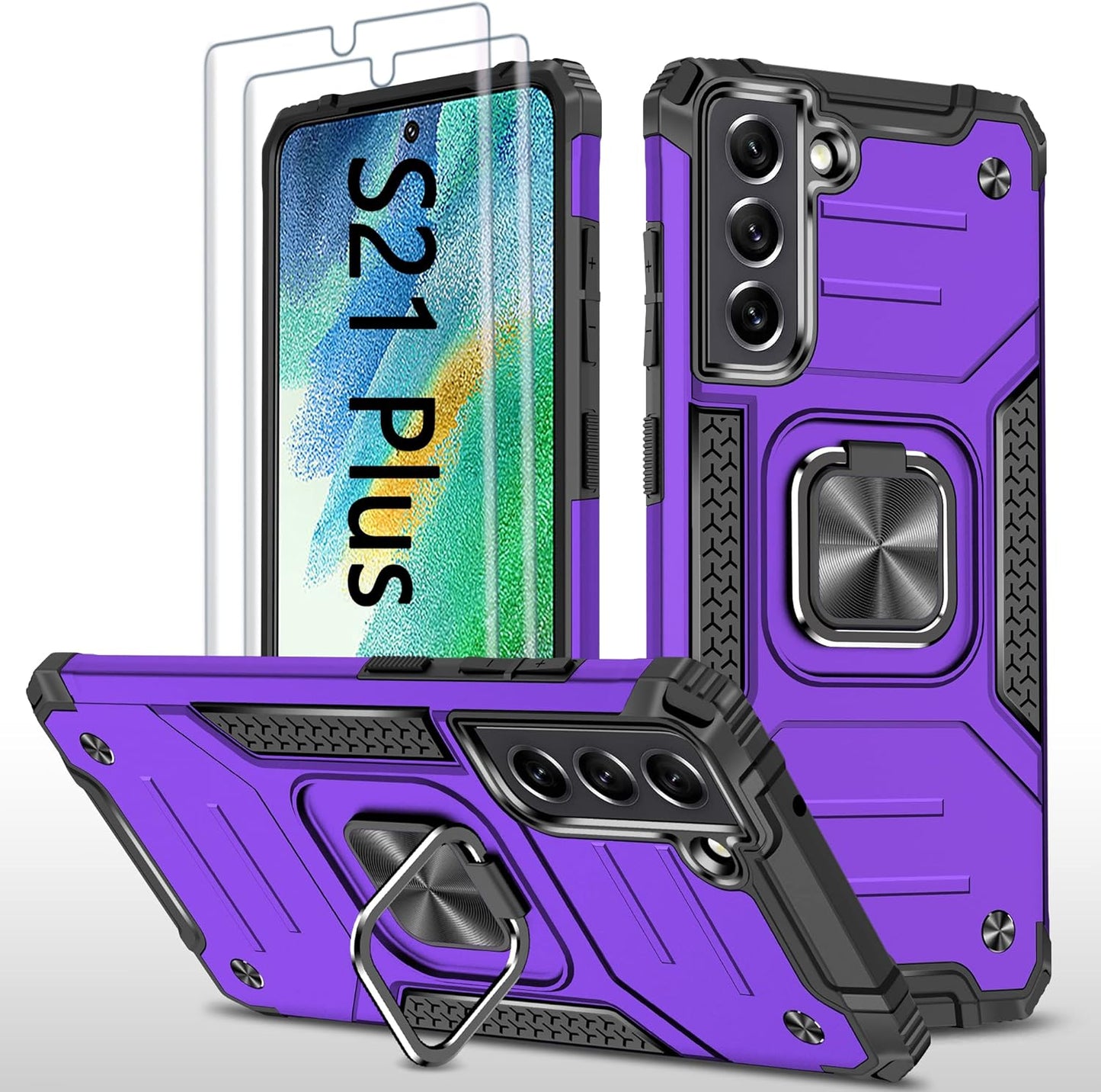 AYMECL for Samsung Galaxy S21 plus Case, S21 plus Case with Self Healing Flexible TPU Screen Protector[2 Pack], Military Grade Dual-Layer Heavy Duty Protection Case for Galaxy S21 plus 5G-Black  AYMECL Purple  