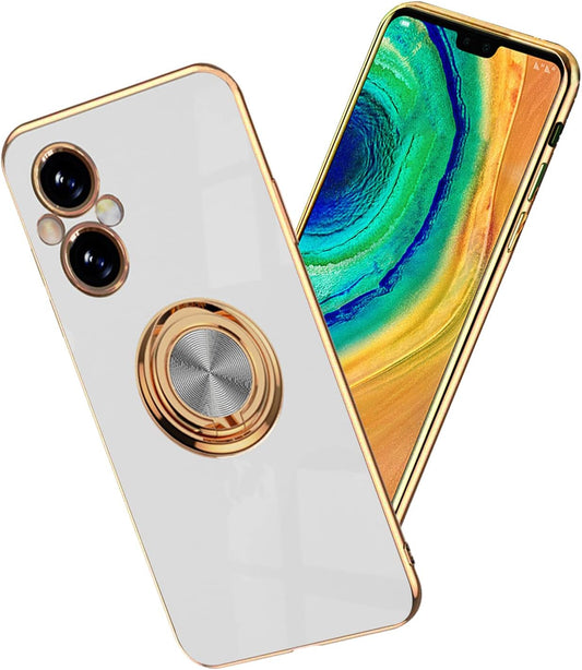 Yarxiawin Compatible for Oneplus Nord N20 5G Case Ring Holder Magnet Silicone, Oneplus N20 5G Case Thin Phone Case Aesthetic Black 360° Rotatable Metal Stand (White)  Yarxiawin   