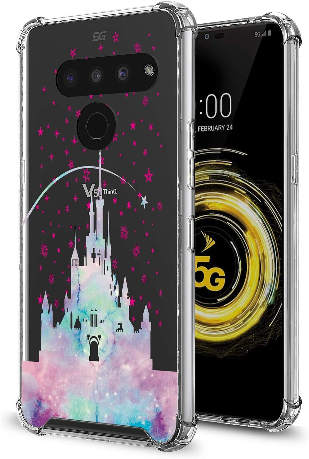 GORGCASE CASE Designed for LG V40 THINQ Slim Sleek Fit Hard PC Back Soft TPU Bumper Anti-Scratch [Shock Absorbing] Clear Fashion Pattern Full-Body Drop Protective Phone Cover for Girls Women Leaf  GORGCASE Clear Castle  
