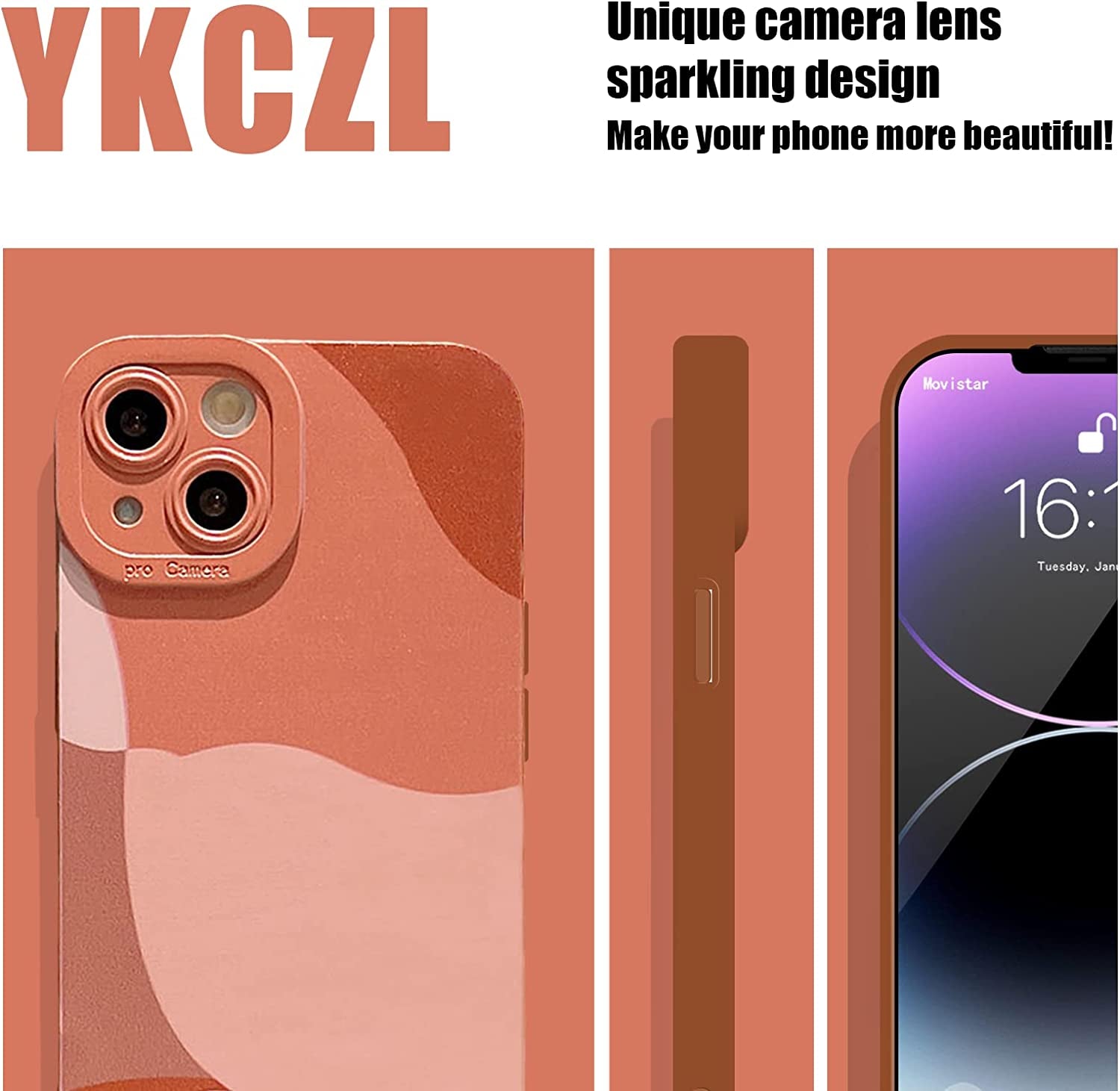 YKCZL Compatible with Iphone 14 plus Case,Cute Painted Art Heart Pattern Full Camera Lens Protective Slim Soft Shockproof Phone Case for Women Girls-Brown  YKCZL   