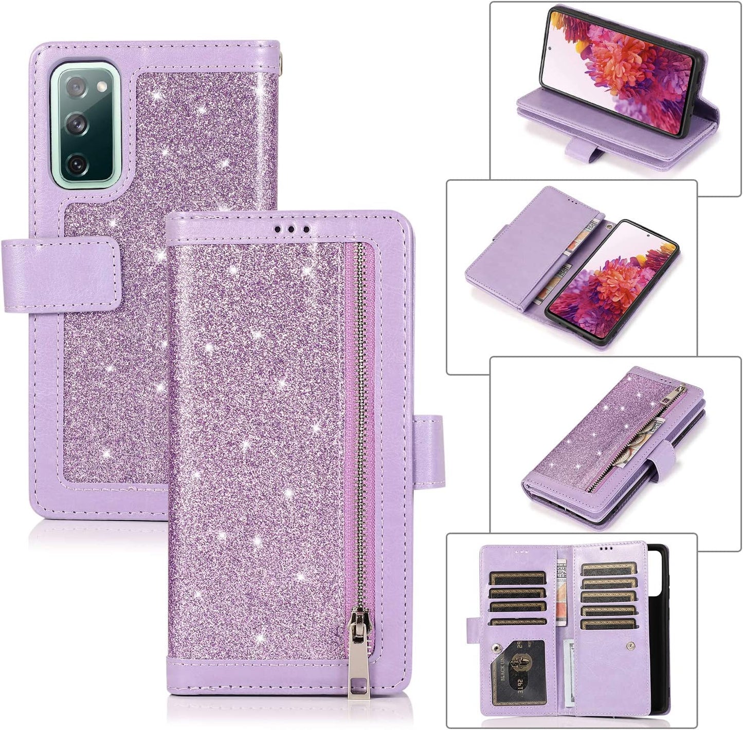 EYZUTAK Wallet Case for Samsung Galaxy Note 20 5G,Magnetic Handbag Zipper Pocket PU Leather Flip with 9 Card Slots and Wrist Strap Folio TPU Inner Stand Case for Note 20 5G - Black  EYZUTAK Purple Samsung Galaxy Note 20 5G 