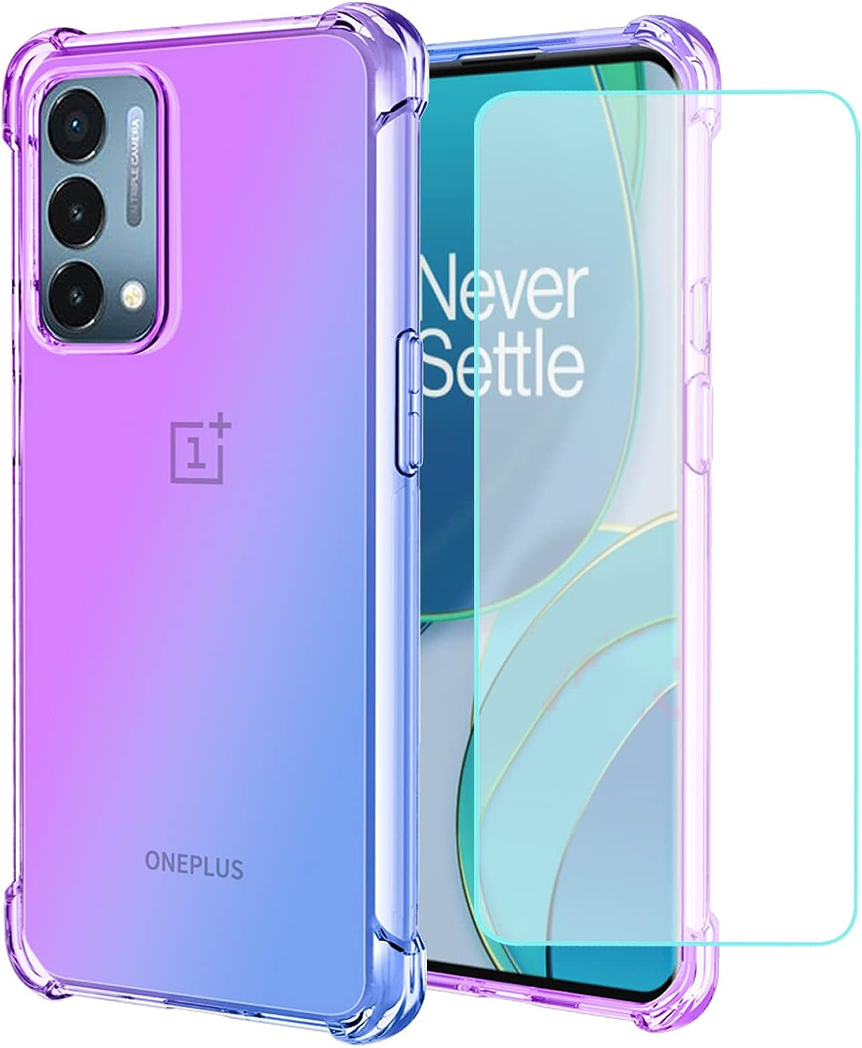 Vokuha Case for Oneplus Nord N200 5G, Oneplus N200 5G Case for Girls, Cute Floral Crystal Clear TPU Bumper Shockproof Protective Armor Cover for Oneplus Nord N200 5G (Flowers & Leaves)  Vokuha Purple/Blue  