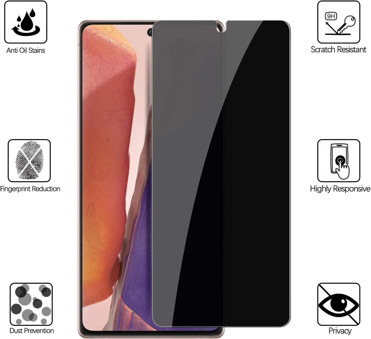 For Samsung Galaxy Note 20 Screen Protector, Galaxy Note 20 Privacy Screen Protector, anti Spy anti Peeping anti Scratch HD Tempered Glass Protective Glass Film Screen Protector for Samsung Galaxy Note 20, Case Friendly, Easy Install (2 Pack - Black)  A Pink Shop   