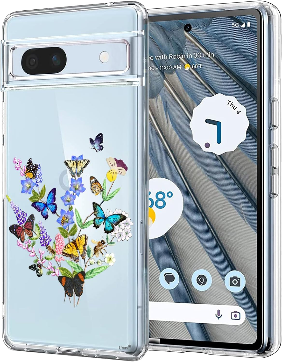 Unov Compatible with Pixel 7A Case Clear with Design Soft TPU Shock Absorption Slim Embossed Pattern Protective Back Cover for Pixel 7A 5G (Flower Butterfly)  Unov   
