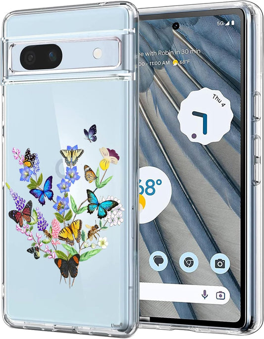 Unov Compatible with Pixel 7A Case Clear with Design Soft TPU Shock Absorption Slim Embossed Pattern Protective Back Cover for Pixel 7A 5G (Flower Butterfly)  Unov   
