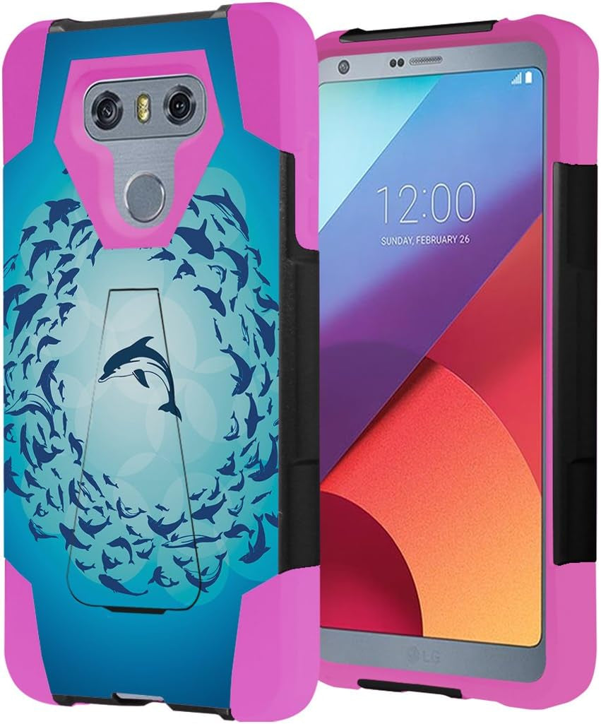 Capsule Case Compatible with LG G6 [Hybrid Fusion Dual Layer Shockproof Combat Kickstand Case Black Pink] for LGG6 LG G6 2017 - (Dolphin Blue)  HRWireless   