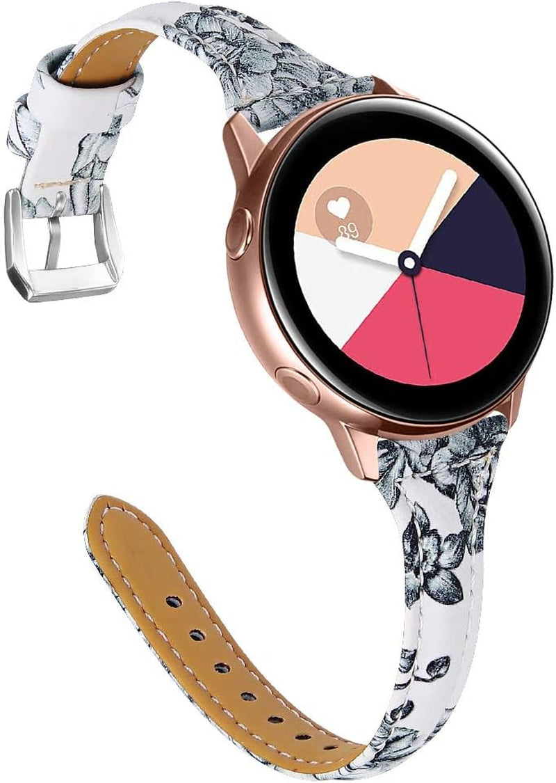 JOYOZY Leather Band Compatible with Samsung Galaxy Watch 5/4 40Mm 44Mm,Active(40Mm)/2(40Mm)(44Mm),Stylish Slim Wristband Strap for Galaxy Watch 42Mm/Samsung Galaxy Watch 4 Classic/Watch 5 Pro 45Mm  Joyozy Floral-C/Silver  