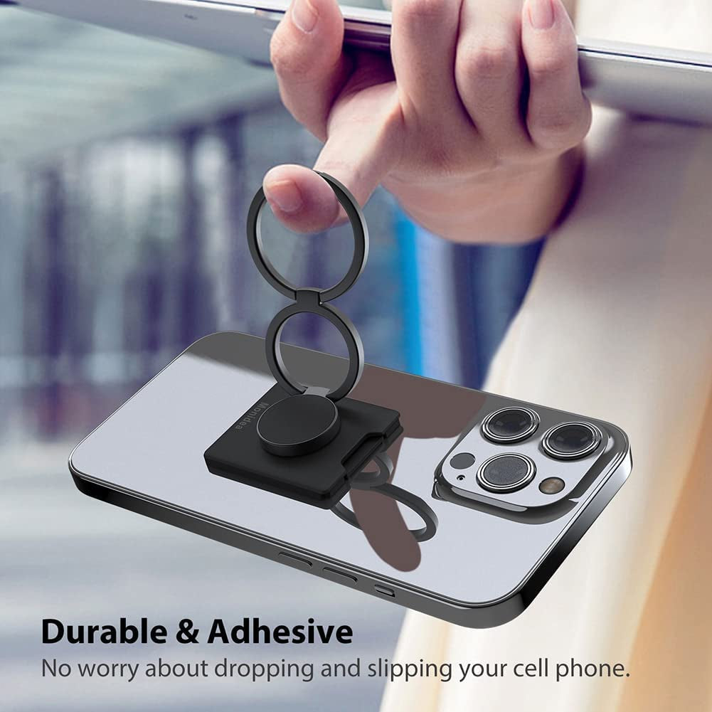 Monidea Phone Ring Holder, Phone Grip Finger Kickstand Wireless Charging Friendly, 360°Rotation Metal Phone Ring Grip Stand Work with Magnetic Car Mount for Iphone Samsung Ipad Tablets & More - Black  MonIdea   