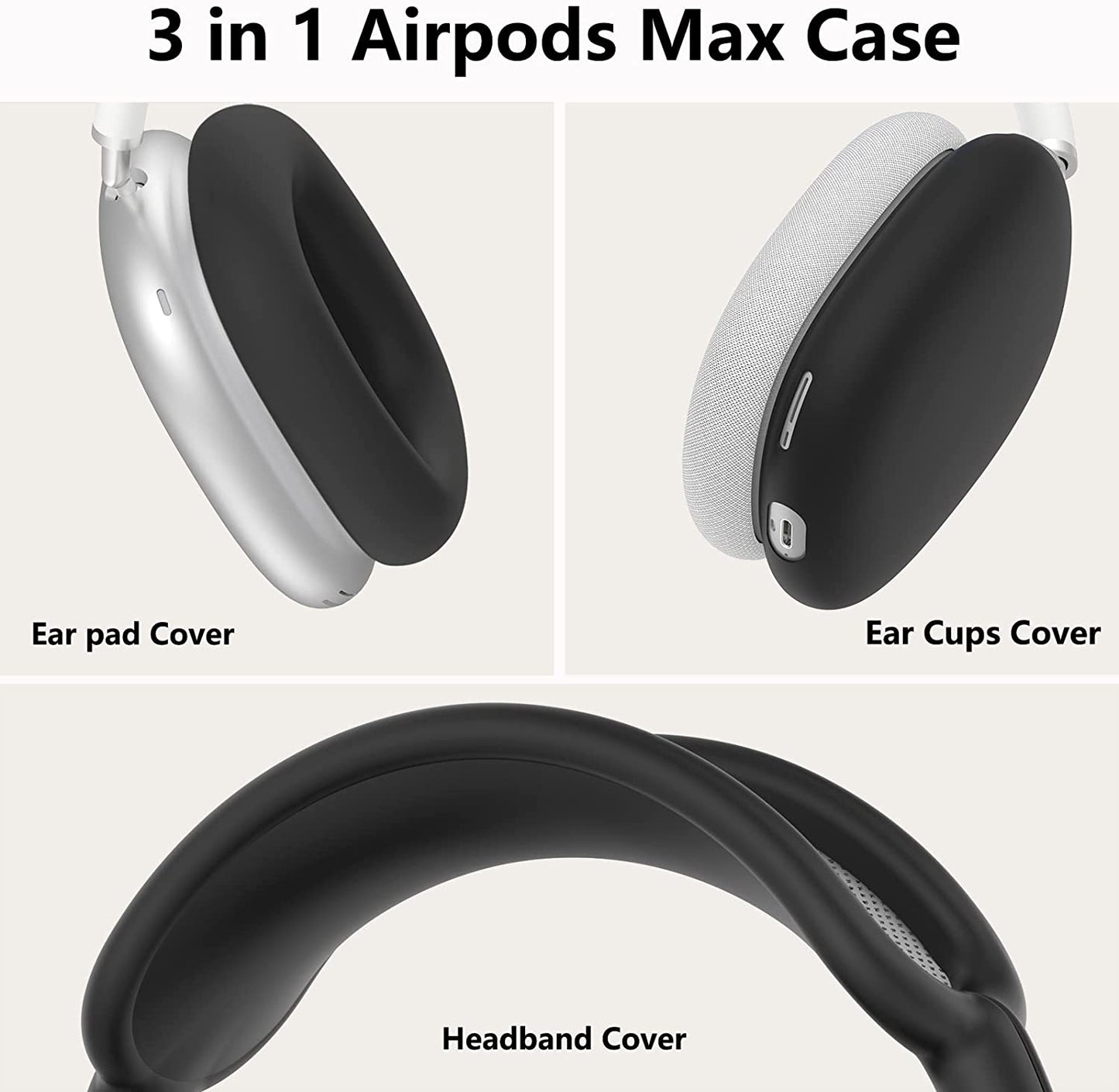 Silicone Case Cover for Airpods Max Headphones, Anti-Scratch Ear Pad Case Cover/Ear Cups Cover/Headband Cover for Airpods Max, Accessories Soft Silicone Skin Protector for Apple Airpods Max (Black)  PonKet   