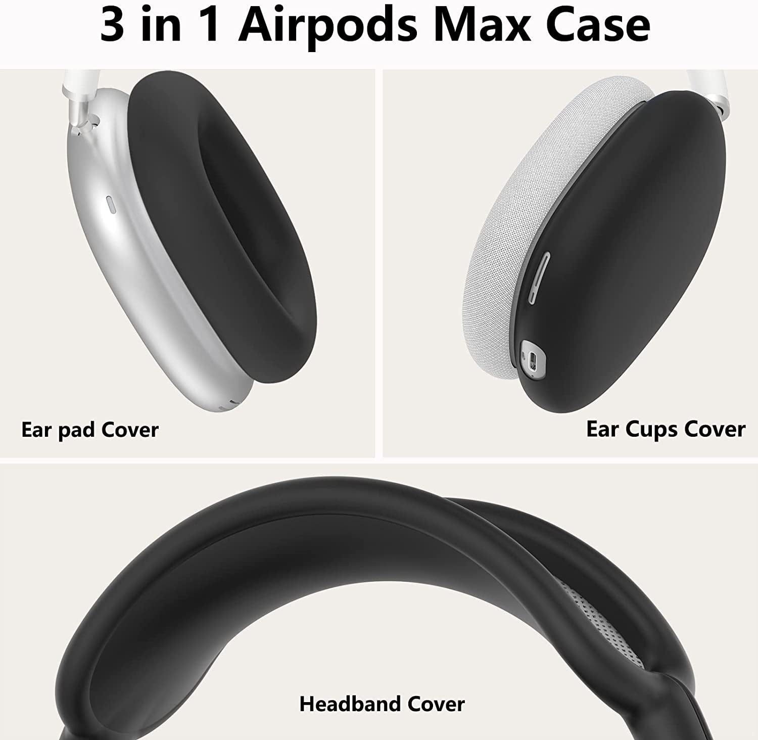 Silicone Case Cover for Airpods Max Headphones, Anti-Scratch Ear Pad Case Cover/Ear Cups Cover/Headband Cover for Airpods Max, Accessories Soft Silicone Skin Protector for Apple Airpods Max (Black)  PonKet   