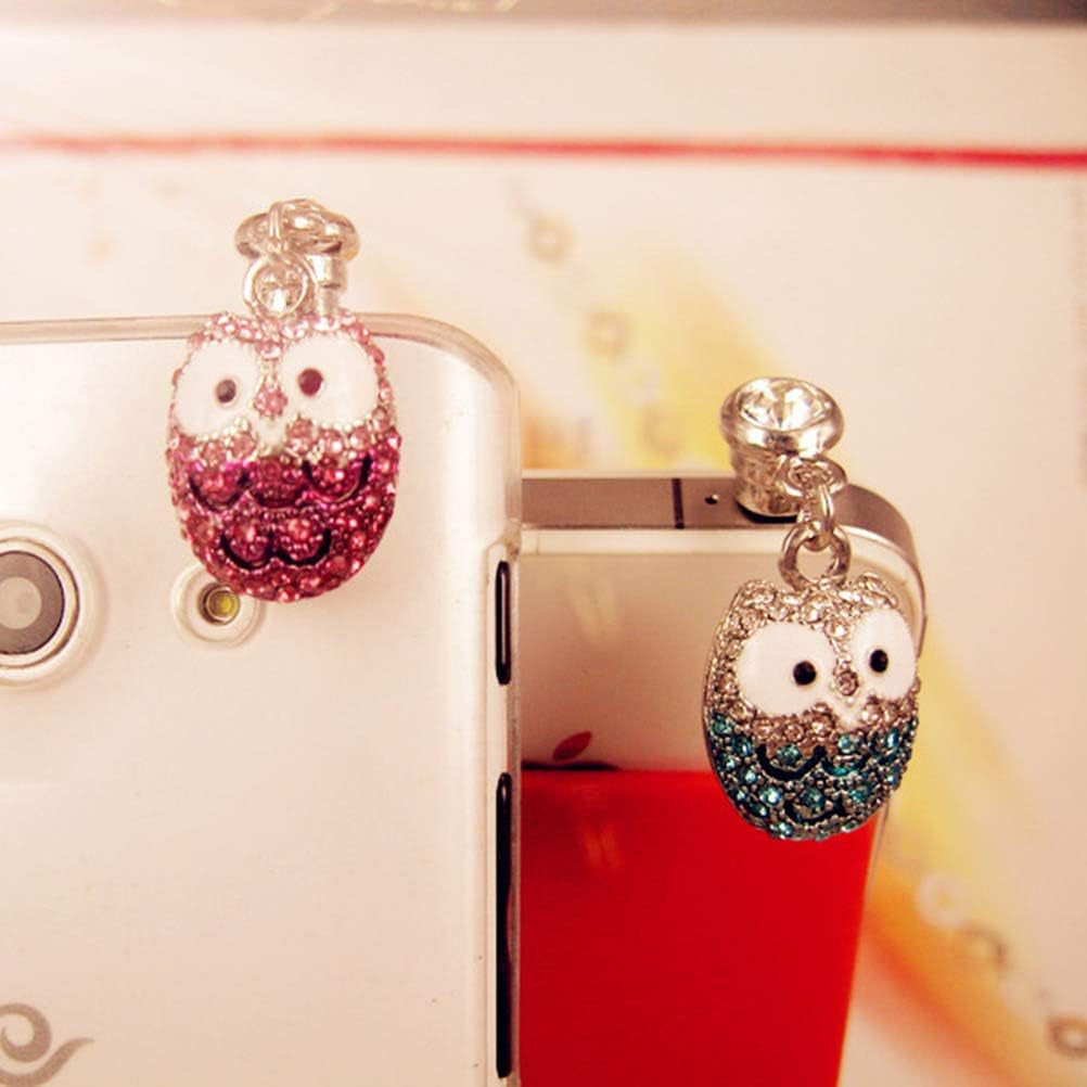 Hemobllo Diamonds Dust Plug Owl Earphone Jack anti Mobile Phone Accessories (Blue)  Hemobllo   