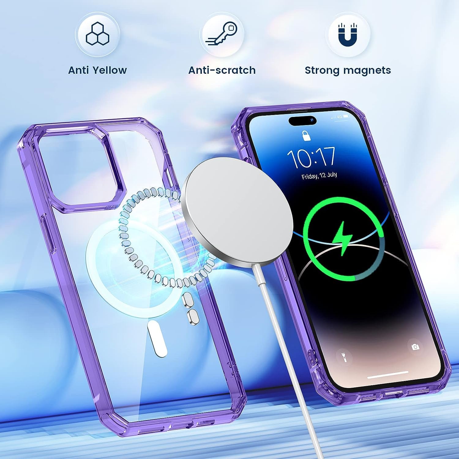 NULETO 【3 in 1】 Case for Iphone 14 Pro with Magsafe, Built-In with 9H Tempered Glass Screen Protector & Camera Lens Protector & Strong Magnetic Slim Thin Phone Cover for Iphone 14 Pro - Purple  Nuleto   