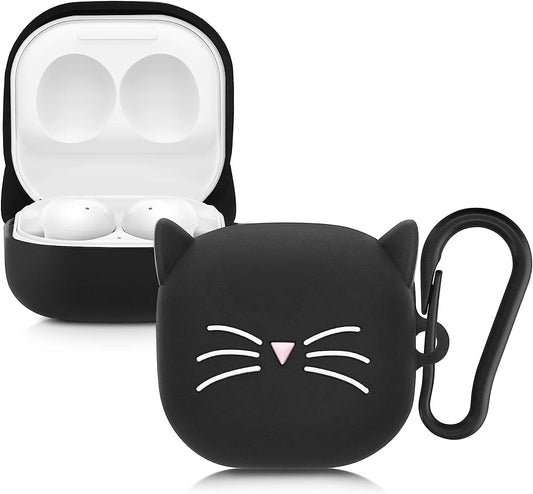 Kwmobile Silicone Case Compatible with Samsung Galaxy Buds 2 Pro/Buds 2 / Buds Live - Case Soft Cover - Cat Black/White  KW-Commerce   