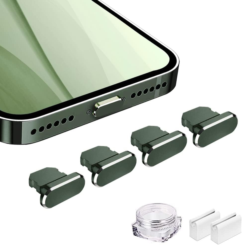 VIWIEU Metal anti Dust Plug Compatible with Iphone 14 13 12 11 X XS XR 8 7 SE Mini plus Pro Max Ipad Airpods, 2 Pack Lightning Charging Port Cover Protectors with Plug Holder and Storage Box (Black)  VIWIEU Green Pack 4 PCS 