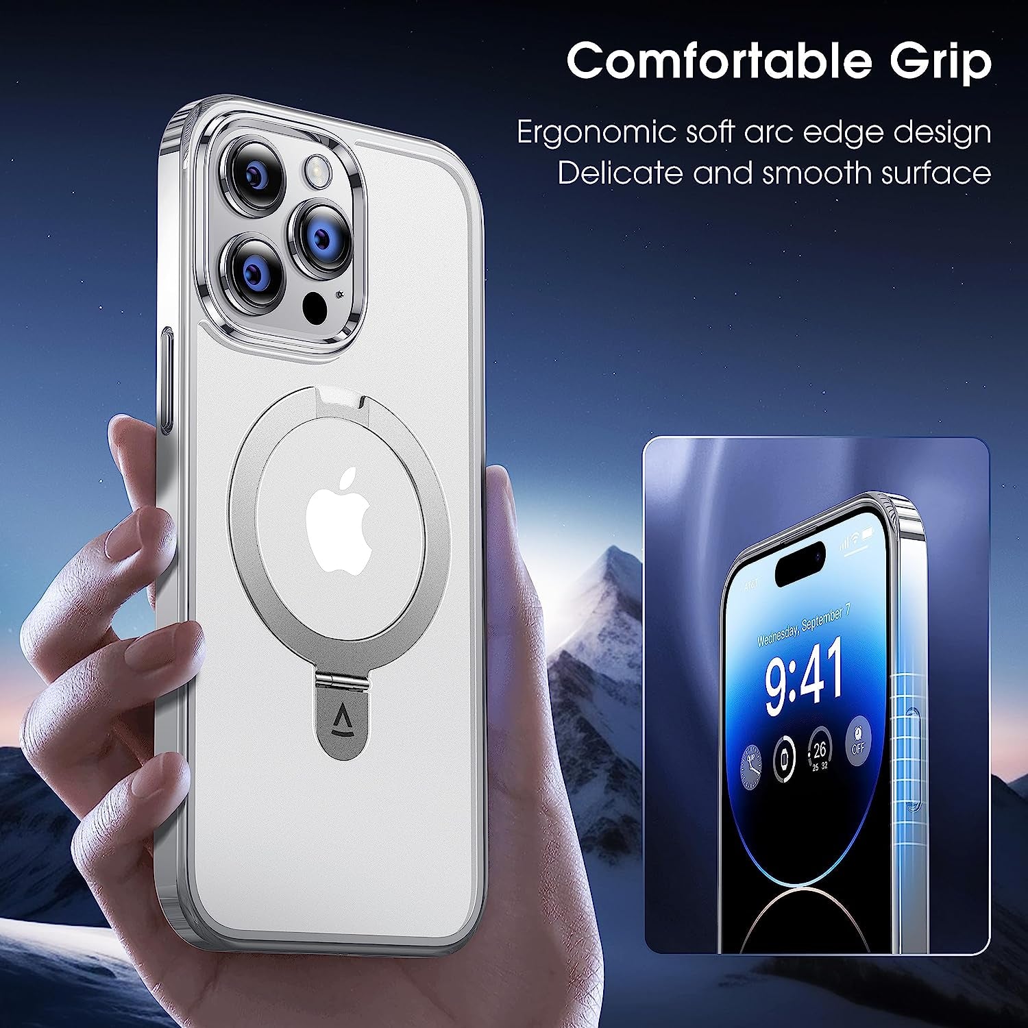Alphex Invisible Stand Magnetic Case for Iphone 14 Pro Max [Look as Bare Iphone][Compatible with Magsafe] Military Grade Shockproof Matte Slim Phone Cover Ring Holder Women Men 6.7 Inch, Silver  Alphex   