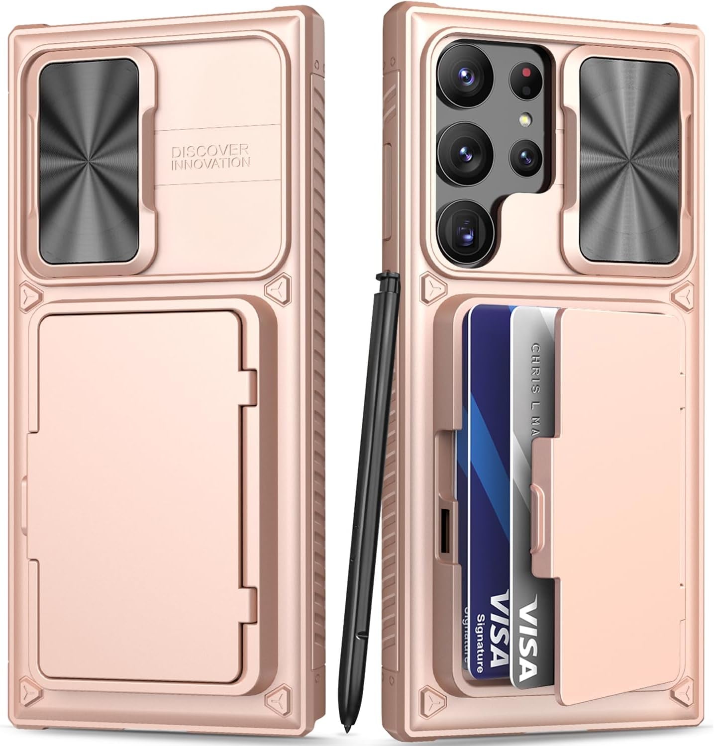 BXYJY Phone Case for Samsung Galaxy S23 Ultra with Card Holder & Kickstand & Slide Camera Cover, Protective Shockproof Phone Cover Wallet Case Compatible with Galaxy S23 Ultra 5G 2023, Blue  BXYJY Rose Gold  