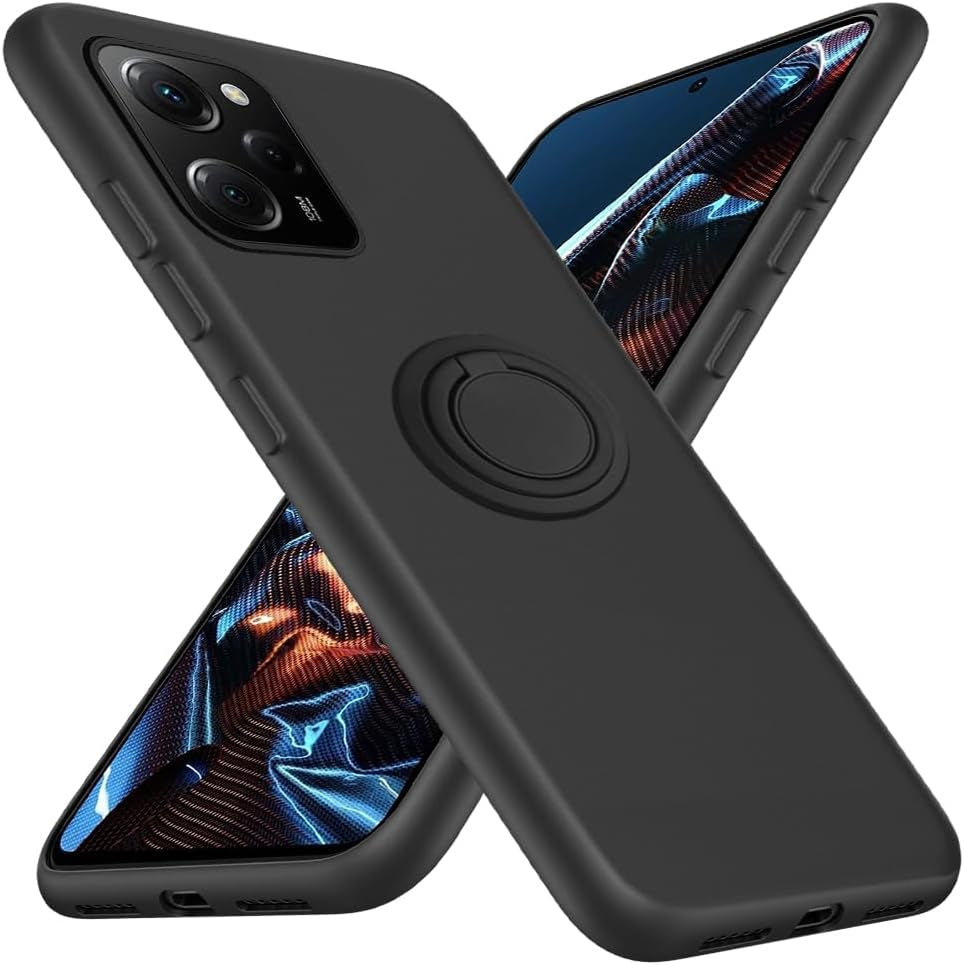 For Motorola Moto G 5G 2023 Phone Case with Glass Screen Protector, 360° Rotatable Ring Holder Magnetic Kickstand/Stand Silicone TPU Shockproof Protective Cover Case for Motorola Moto G 5G - Black  Nijiadi Xiaomi Poco X5 Pro Black  