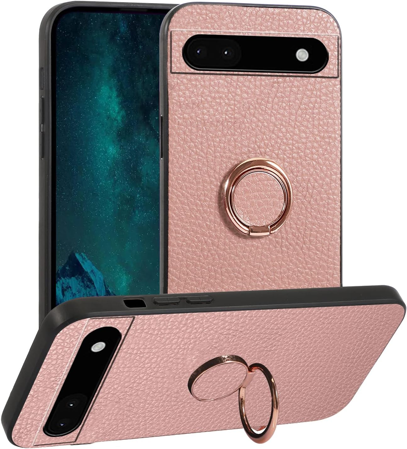 Compatible with Google Pixel 6 Pro Case with Ring Kickstand Pink,Google Pixel 6 Pro Phone Case Lychee Pattern Silicone Shockproof Holder Soft TPU Protective Slim Cover (Pink) …  Wousunly   