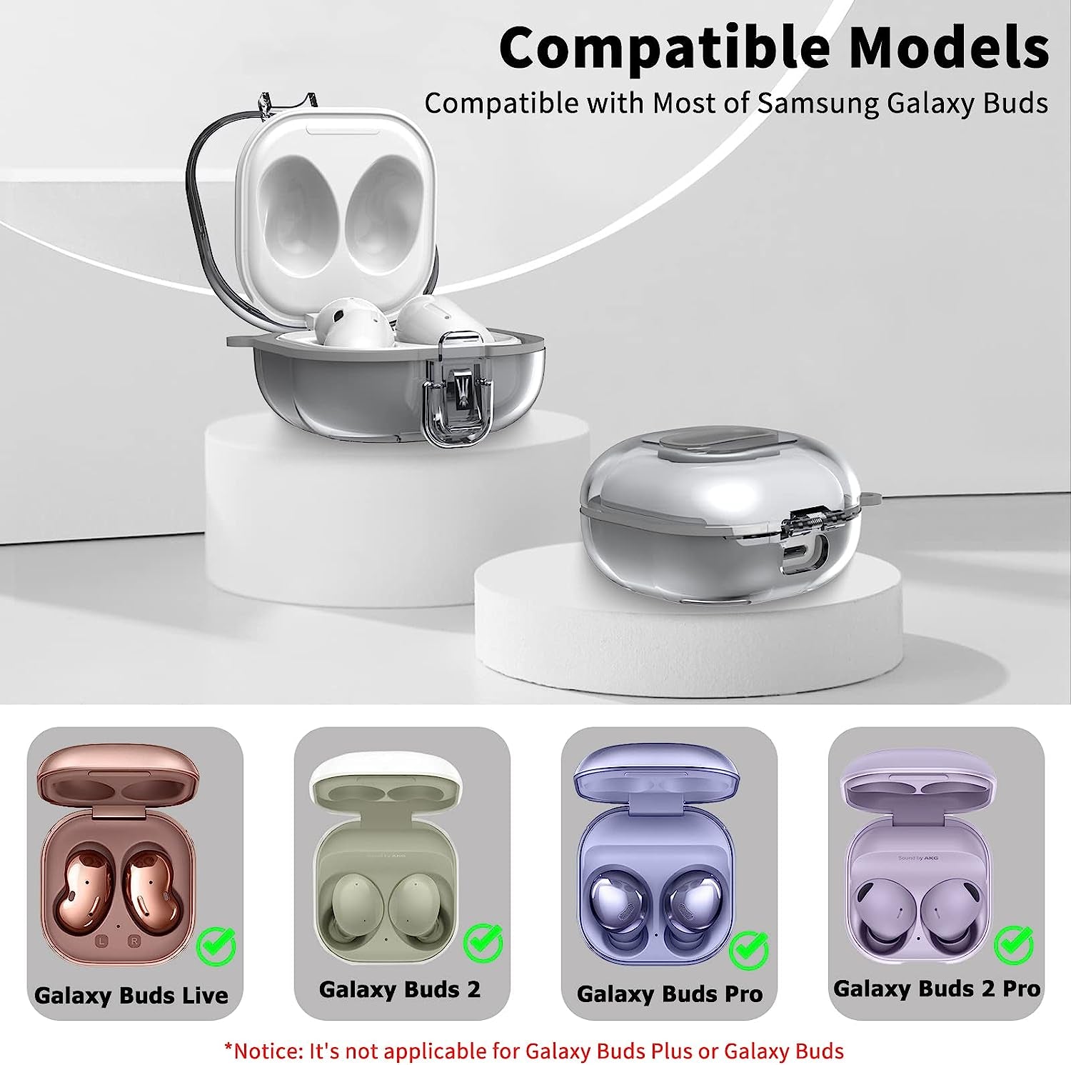 [Upgrade Lock]Case for Samsung Galaxy Buds 2 Pro Case(2022)/Galaxy Buds 2 Case(2021)/Galaxy Buds Live Case(2020)/ Galaxy Buds Pro Case(2021),Tpu Hard Shell Protective Cover with Lanyard/Keychain-Clear  AIBEAMER   