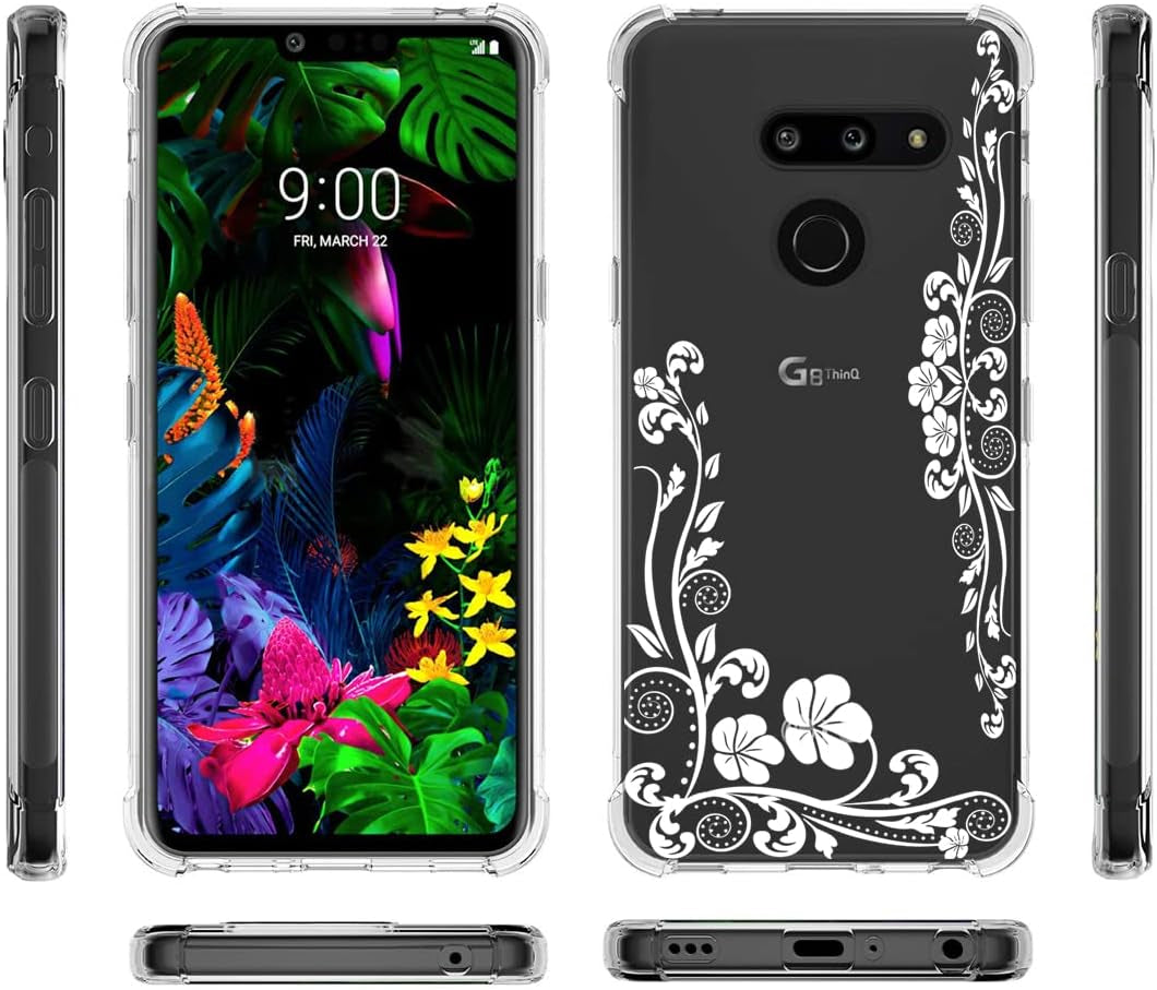 GREATRULY Floral Clear Pretty Phone Case for LG G8 Thinq (2019 Release) for Women Girls,Flower Design Transparent Slim Soft Drop Proof TPU Bumper Cushion Silicone Cover Shell,Fl-F12  GREATRULY   