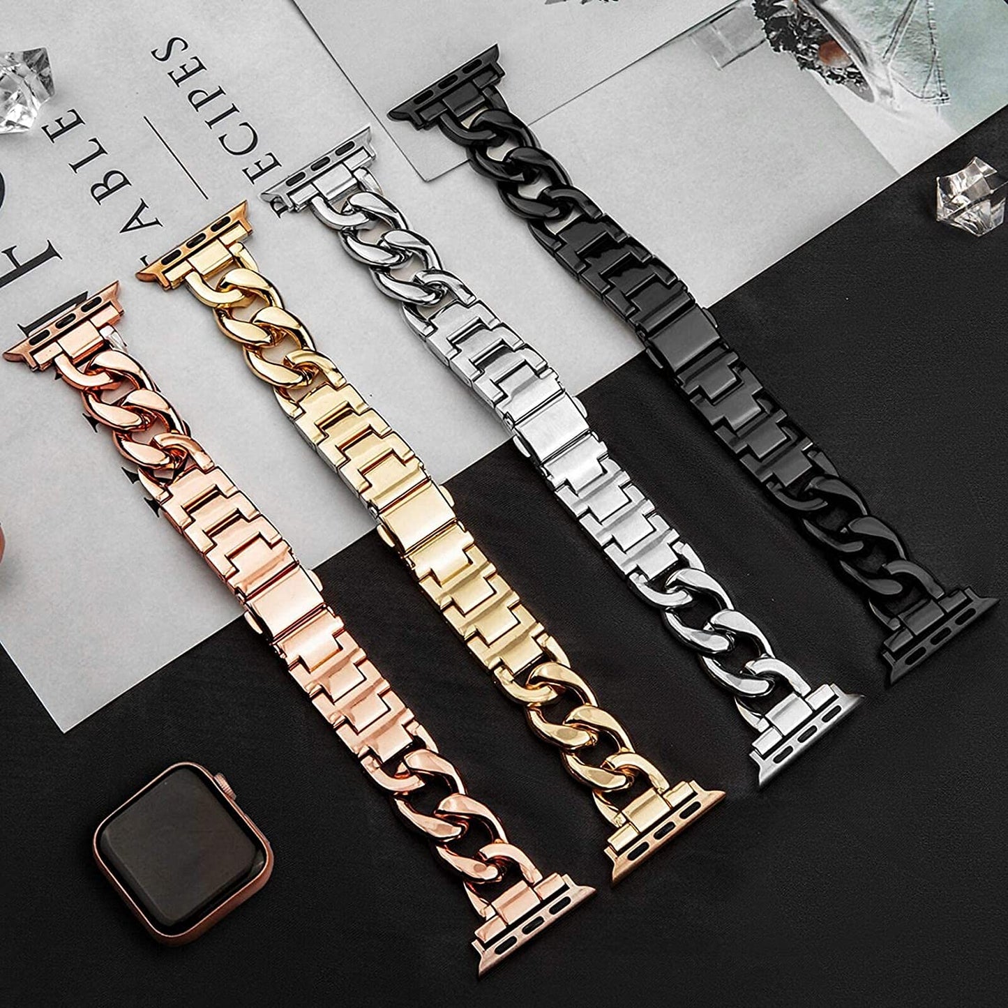Kolgios 38/40/41/42/44/45Mm Cool Women Chain Metal Smartwatch Bands Compatible for Apple Watch Bands Series 8/7/6/SE/5/4 Adjustment Replacement Watch Bracelet for Iwatch 8/7 Gift for Her  SZ Kager tech   