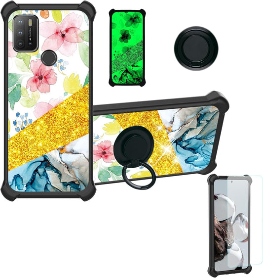 Case for HTC Wildfire E2 Play Case Compatible with HTC Wildfire E2 Play Phone Case Cover [With Tempered Glass Screen Protector][Hard PC + Soft Silicone][Ring Support] [Gold Glitter+Luminous] JSH-SHS  Generic   