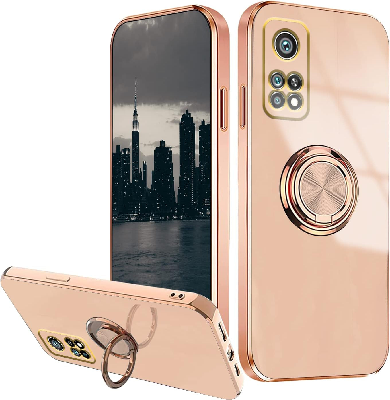 Wousunly Compatible with Xiaomi Mi 10T Case Ring Holder Magnet Green, Xiaomi Mi 10T Phone Case Xiaomi Mi 10T Pro Case Silicone Shockproof Plate Luxury Slim Cover (Xiaomi Mi 10T, Pink)  Wousunly   