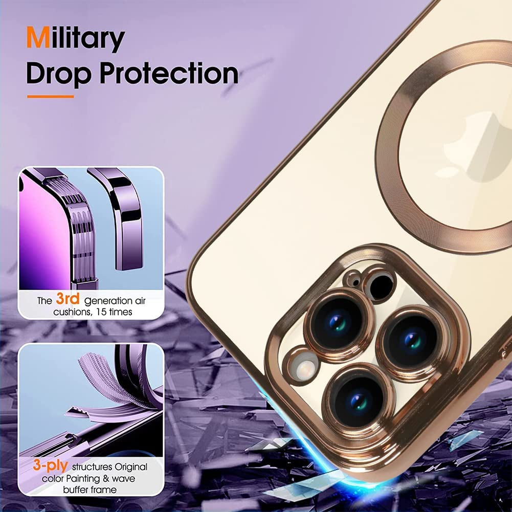 ZIYE Magnetic Case for Iphone 14 Pro Max Case [Compatible with Magsafe] Camera Lens Protector Plating Luxury Cover for Women Men Clear Soft TPU Shockproof Protective Phone Case - Gold  ZIYE   