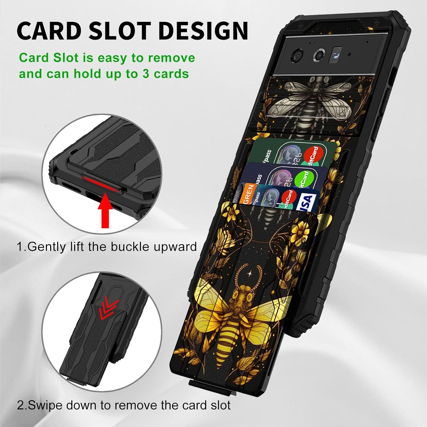 CGFGHHUY for Google Pixel 6 Pro Case for Pixel 6 Pro Wallet Case with Credit Card Holder & Kickstand Dual Layer Hard PC Soft TPU Protective Case for Google Pixel 6 Pro 6.7 Inch 2021 - Moth Moon Sun  CGFGHHUY   