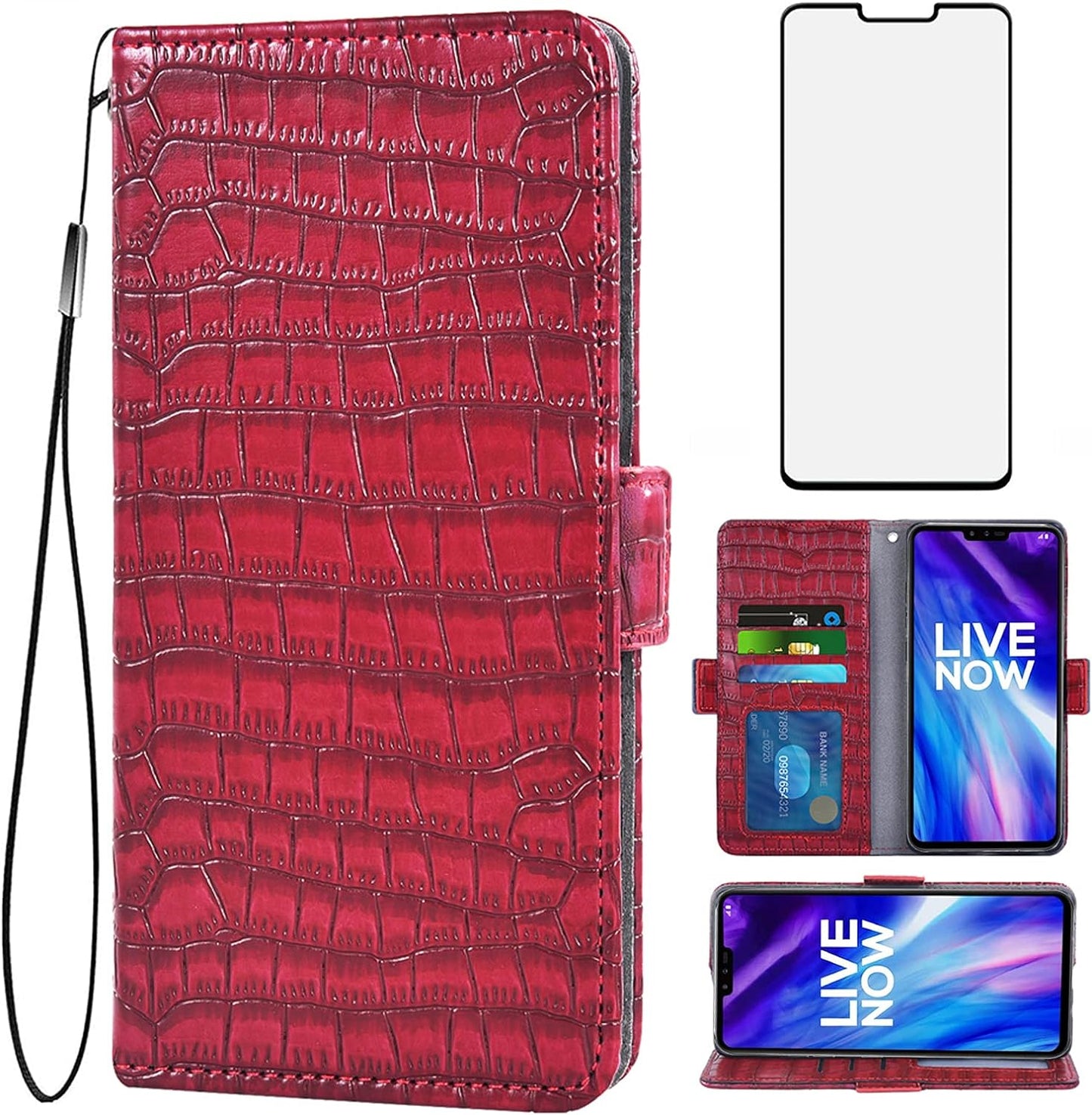 Asuwish Compatible with LG V40 Thinq Wallet Case with Tempered Glass Screen Protector and Flip Cover Card Holder Cell Phone Cases for LGV40 Storm V 40 Thin Q V40Thinq LG40 40V 40Thinq Women Men Red  Asuwish   