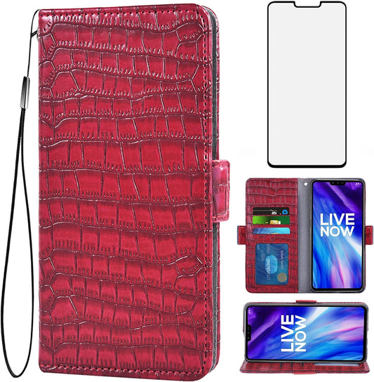 Asuwish Compatible with LG V40 Thinq Wallet Case with Tempered Glass Screen Protector and Flip Cover Card Holder Cell Phone Cases for LGV40 Storm V 40 Thin Q V40Thinq LG40 40V 40Thinq Women Men Red  Asuwish   