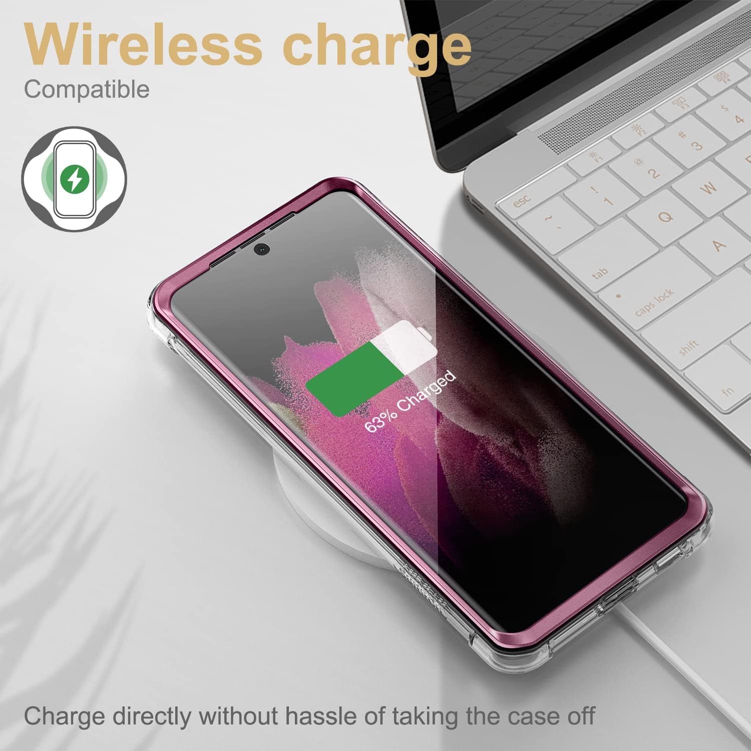 SURITCH for Samsung Galaxy S21 Ultra Clear Case 6.8" (Only), [Built-In Screen Protector] Full Body Protective Hard Shell+Soft TPU Phone Case for Samsung S21 Ultra -(Dark Magenta Edge)  SURITCH   