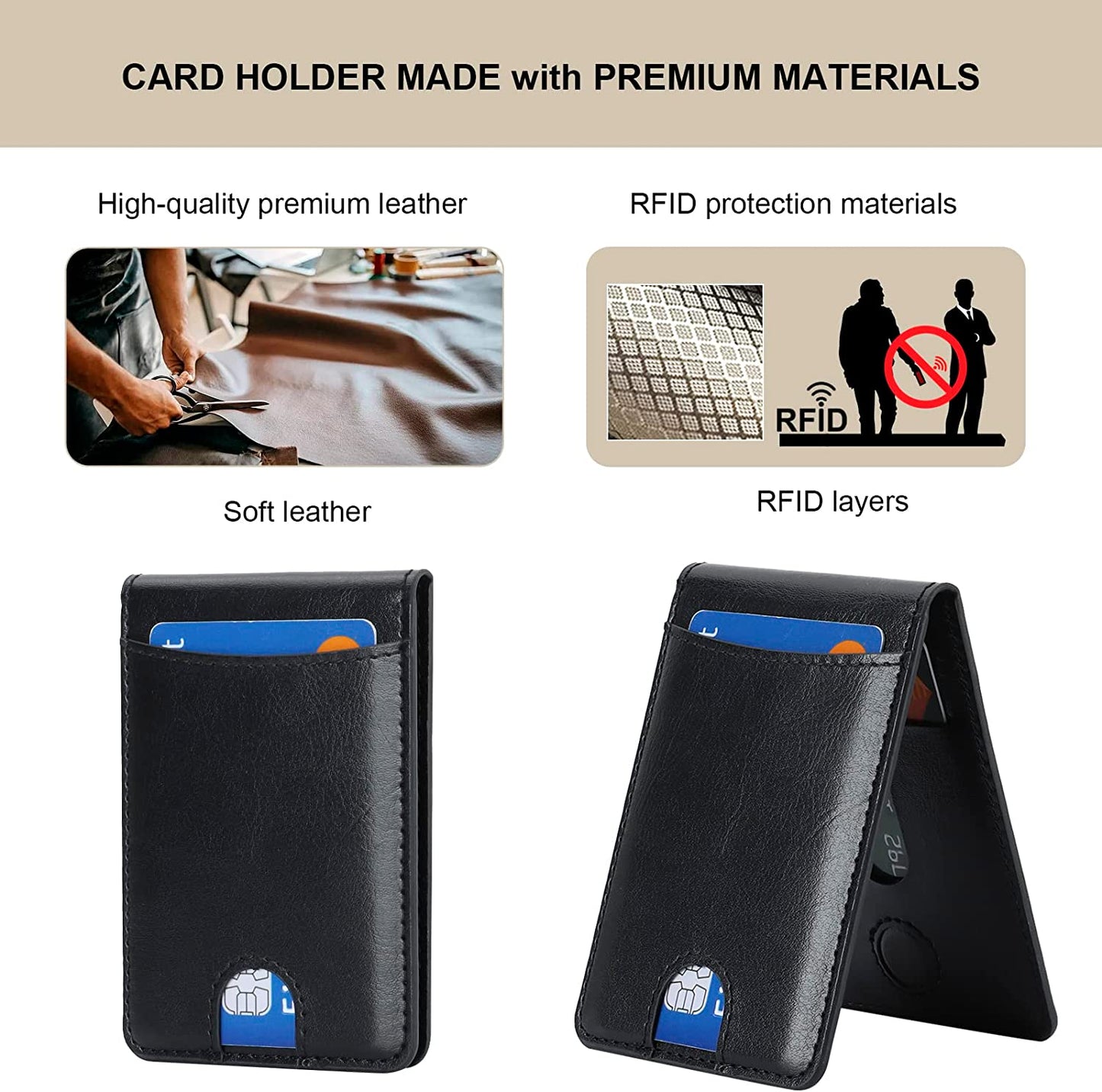 KIHUWEY for Magsafe Wallet Card Holder with Magnetic, Mag Safe Leather Detachable Kickstand RFID Wallet for Iphone 14 Pro Max/14 Pro/14/14 Plus/13 Pro Max/13 Pro/13/12 Pro Max/12 Pro/12 (Black)  KIHUWEY   